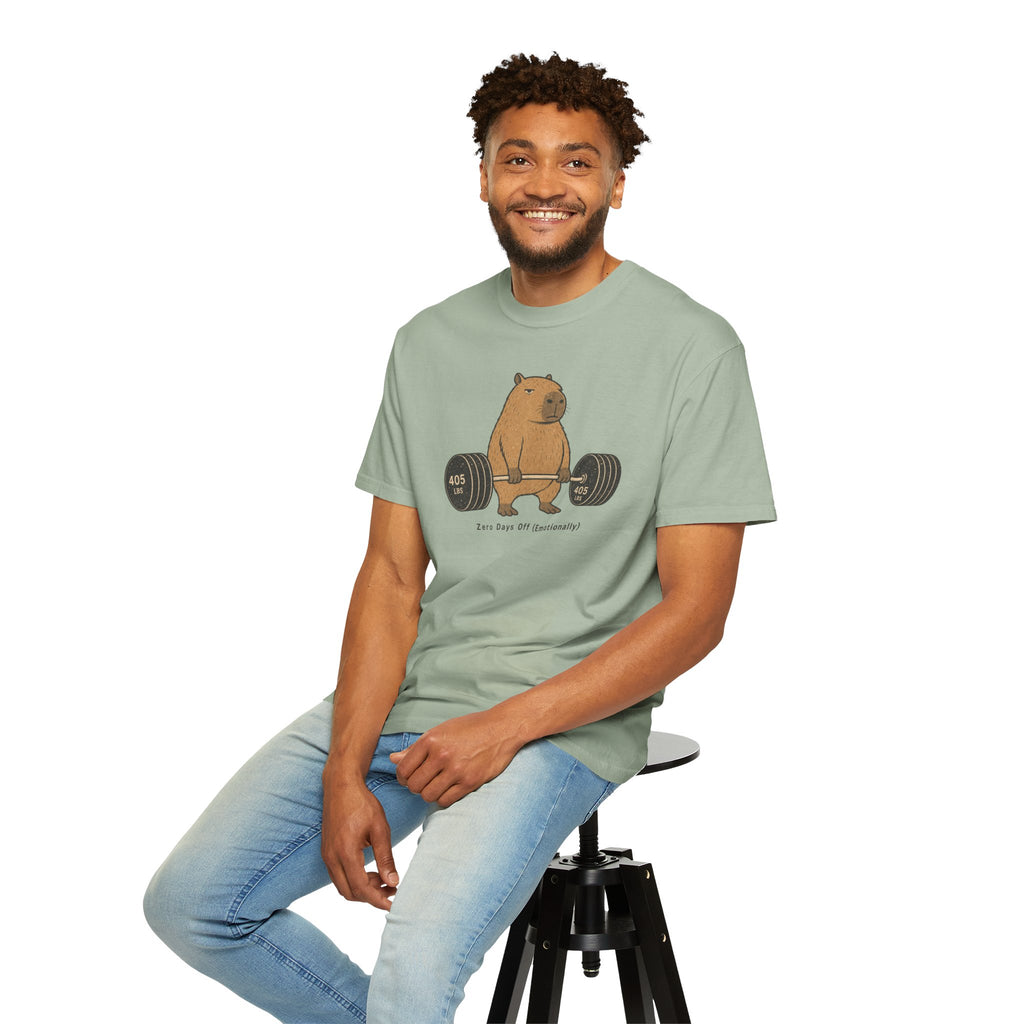 Bear Lifting Barbell T-Shirt — "Zero Days Off (Emotionally)" Gym Humor Tee