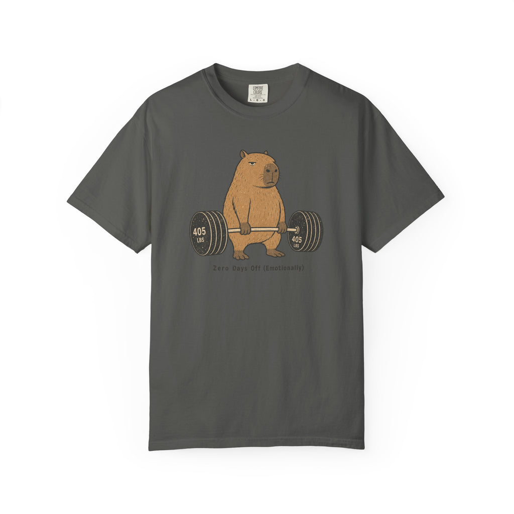 Bear Lifting Barbell T-Shirt — "Zero Days Off (Emotionally)" Gym Humor Tee