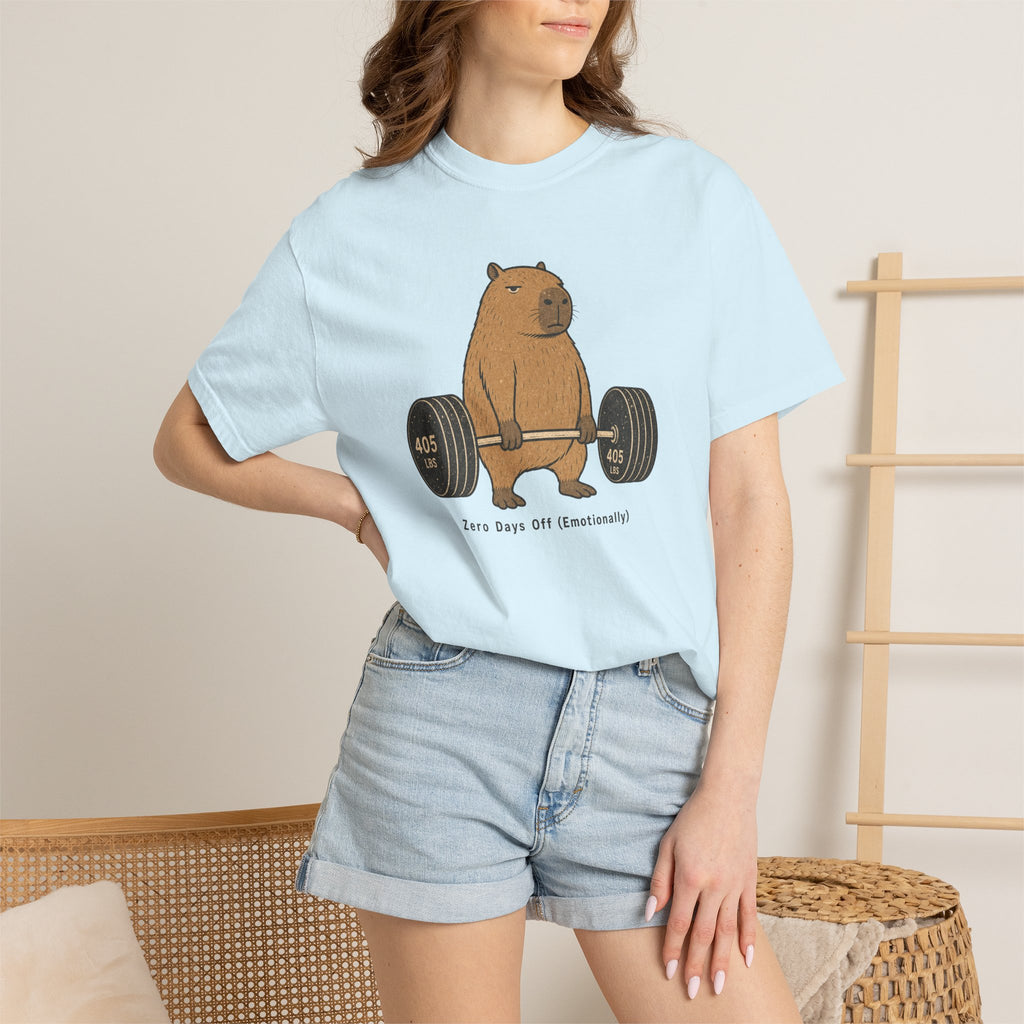 Bear Lifting Barbell T-Shirt — "Zero Days Off (Emotionally)" Gym Humor Tee