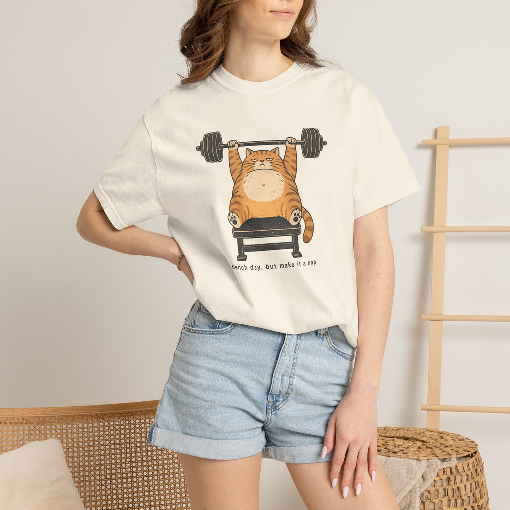 Cat Weightlifter T-Shirt — "Beach Day, But Make It Leg Day" Funny Gym Tee