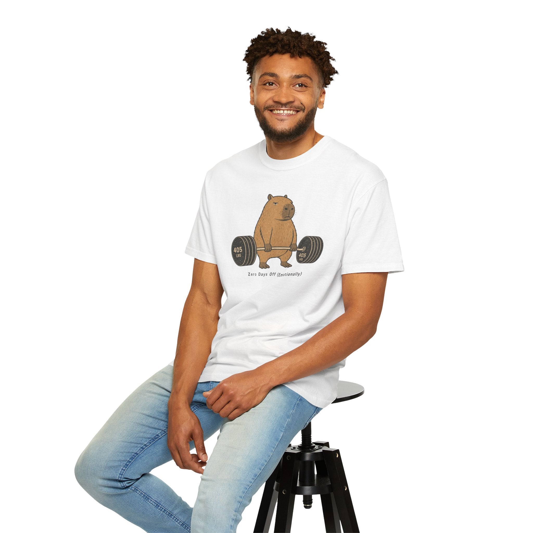 Bear Lifting Barbell T-Shirt — "Zero Days Off (Emotionally)" Gym Humor Tee