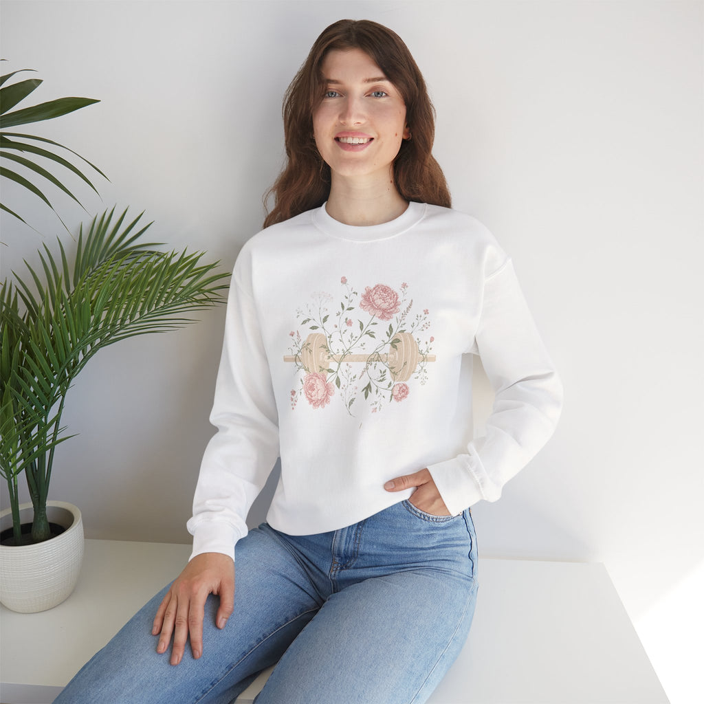 Dumbbell Floral Sweatshirt — Weightlifting Floral Crewneck for Fitness Lovers