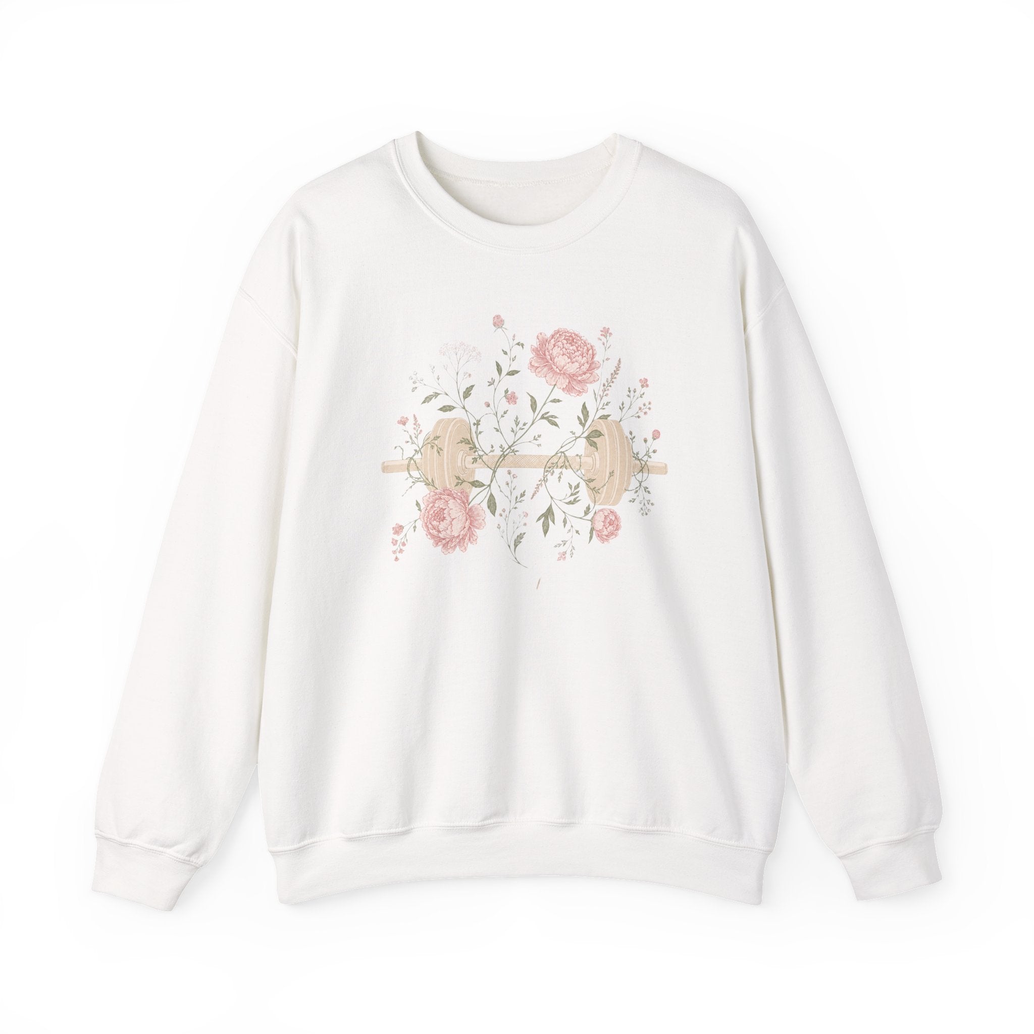 Dumbbell Floral Sweatshirt — Weightlifting Floral Crewneck for Fitness Lovers