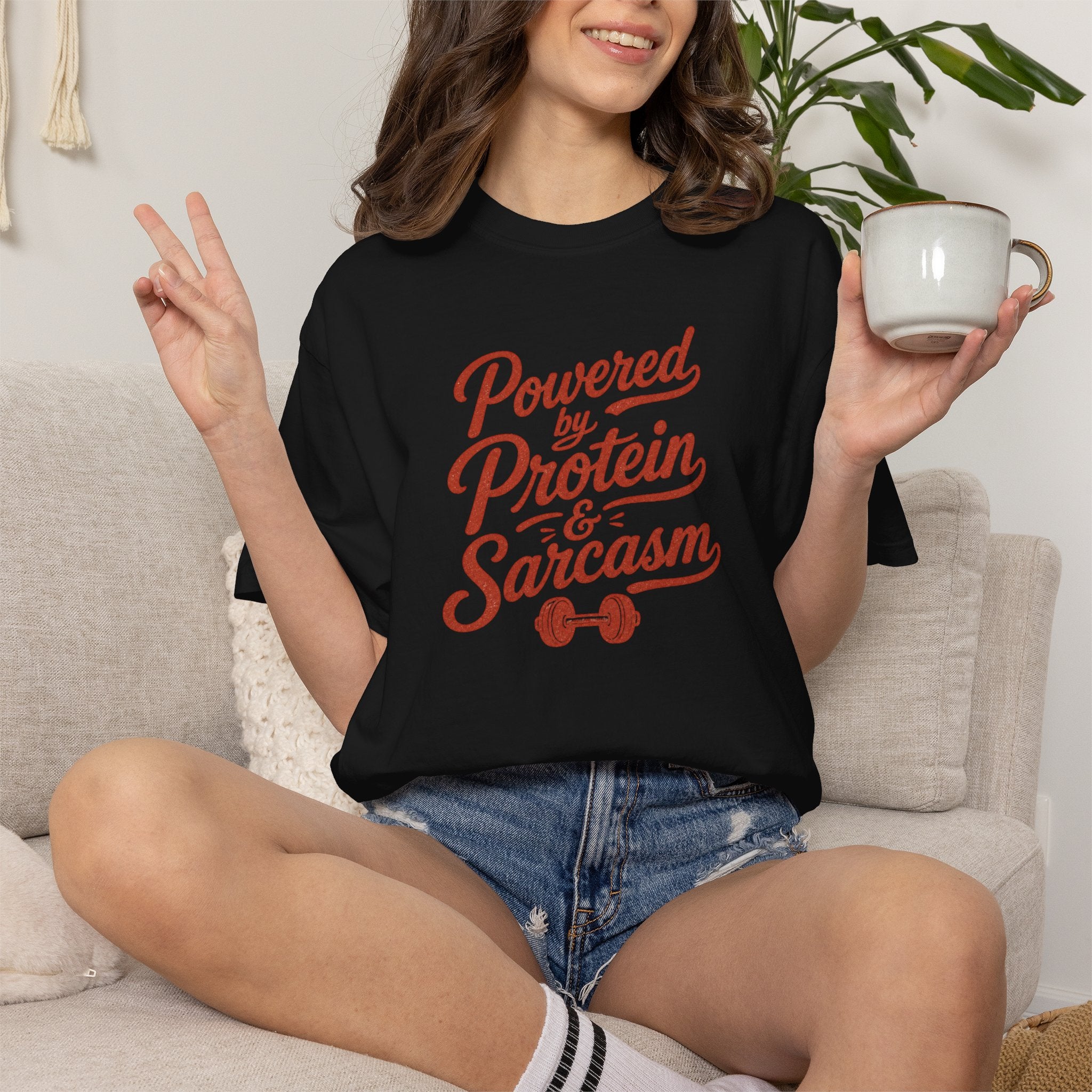 Protein & Sarcasm T-Shirt — 'Powered by Protein & Sarcasm' Graphic Tee