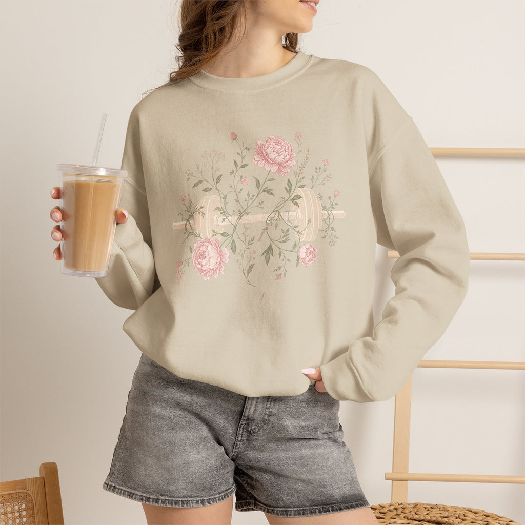 Dumbbell Floral Sweatshirt — Weightlifting Floral Crewneck for Fitness Lovers