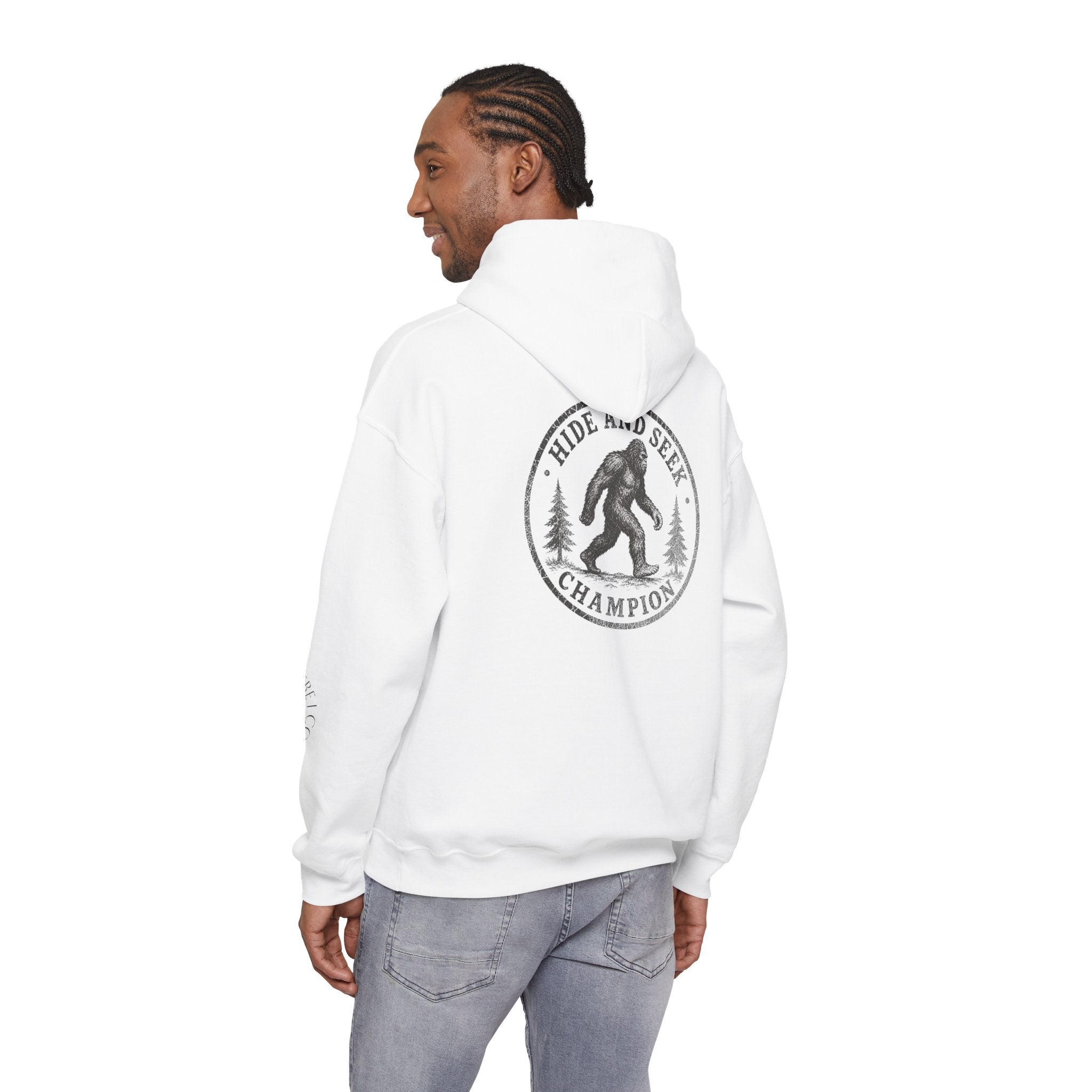 Hoodie — "Hide & Seek Champion" Sasquatch Forest Graphic Hooded Sweatshirt