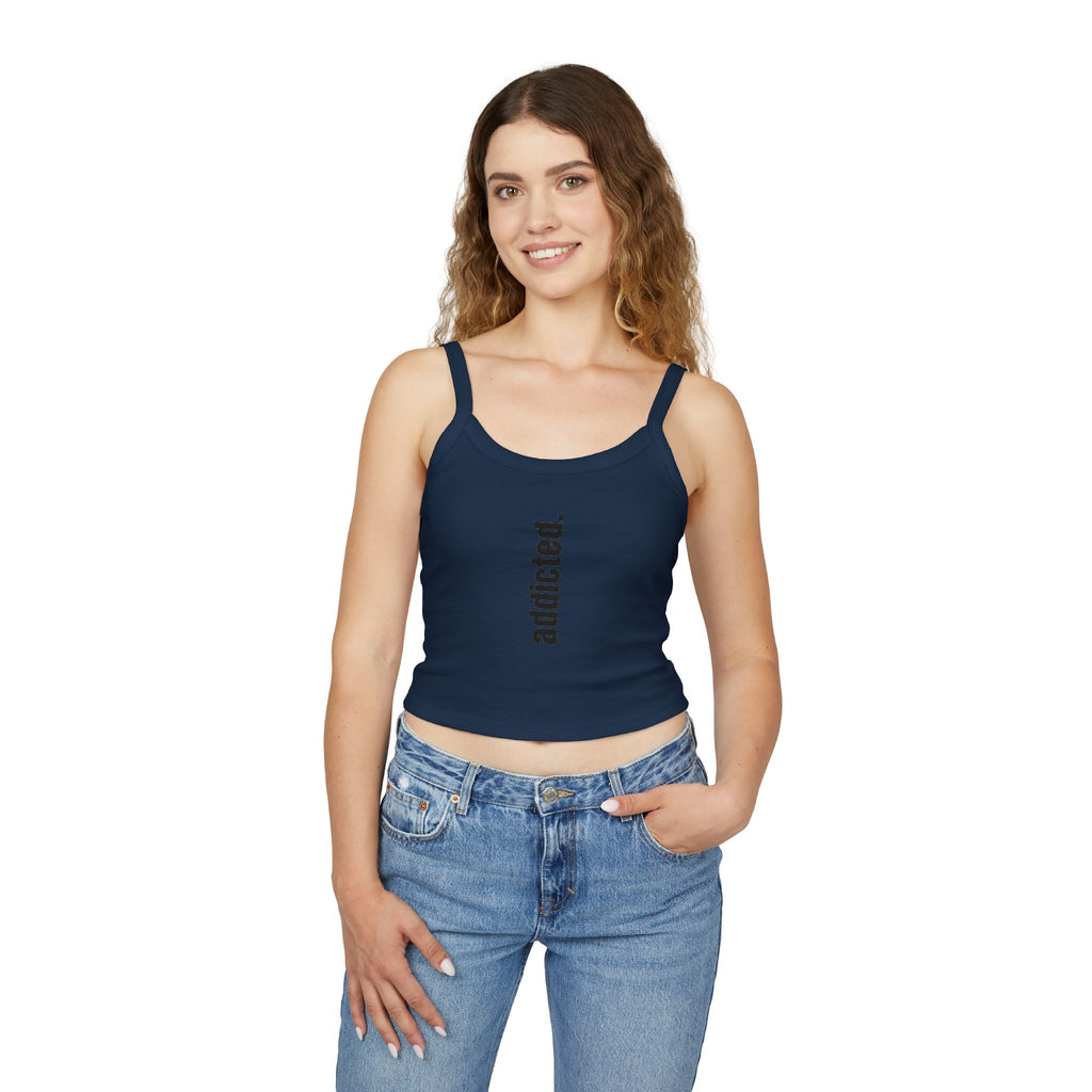 Addicted Vertical Graphic Spaghetti Strap Crop Tank