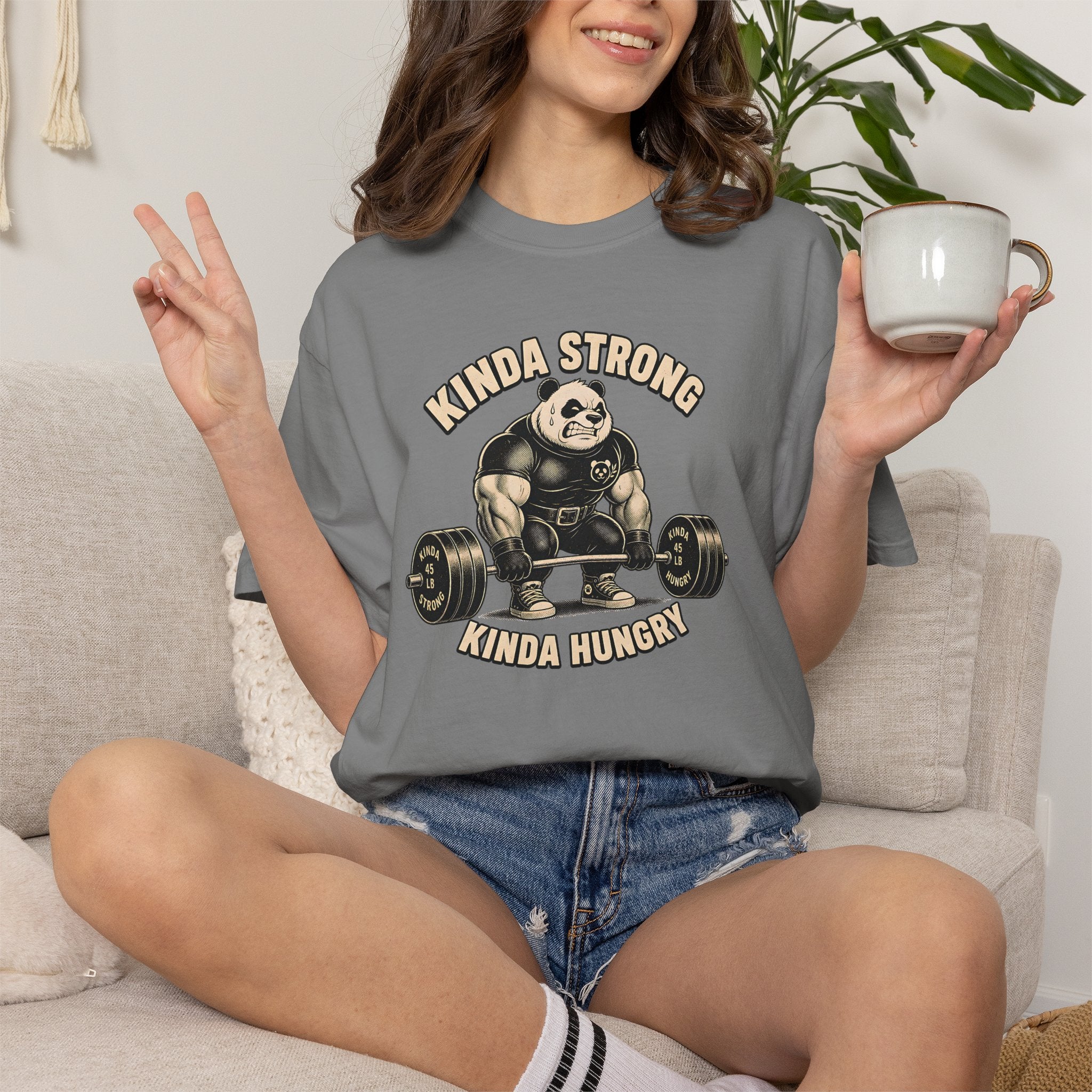 "Kinda Strong Kinda Hungry" Panda Weightlifting Gym Tee