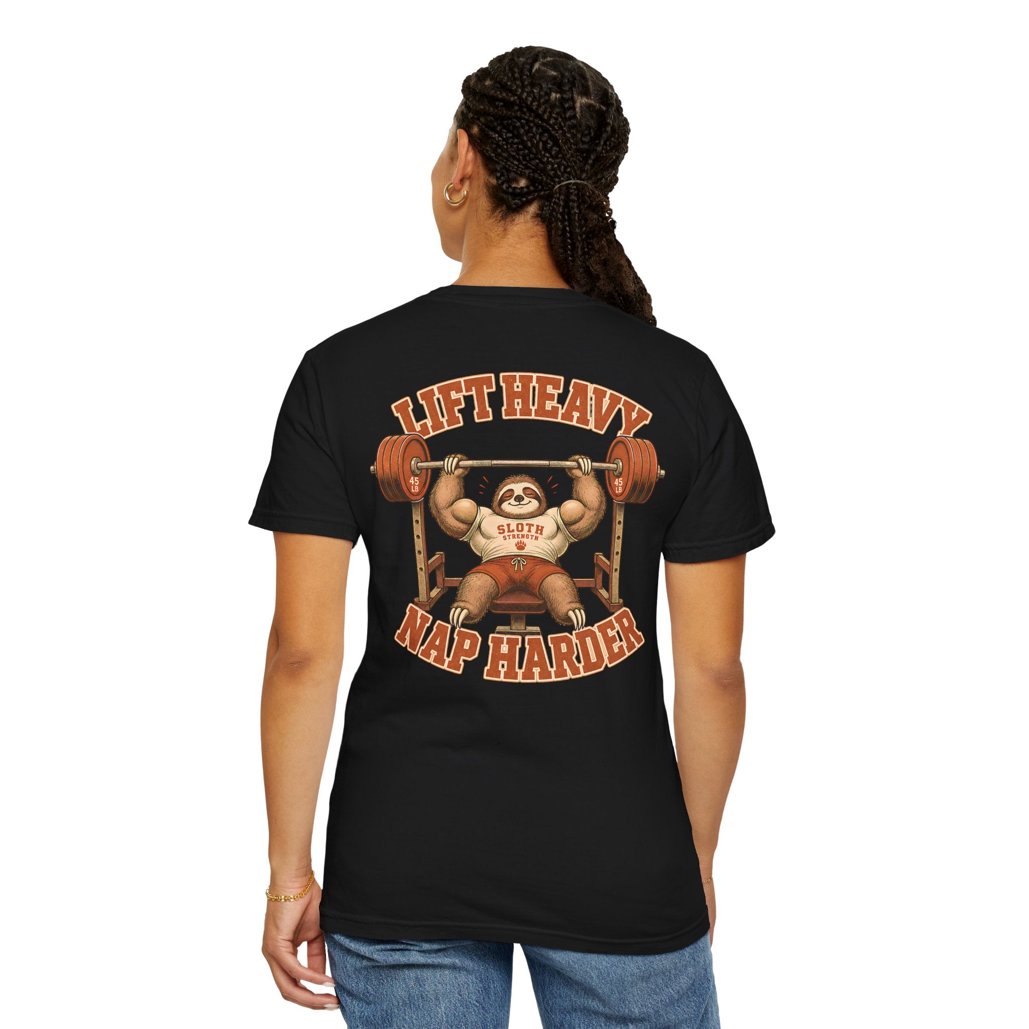 Sloth Weightlifting T-Shirt — "Lift Heavy Nap Harder" Funny Gym Tee