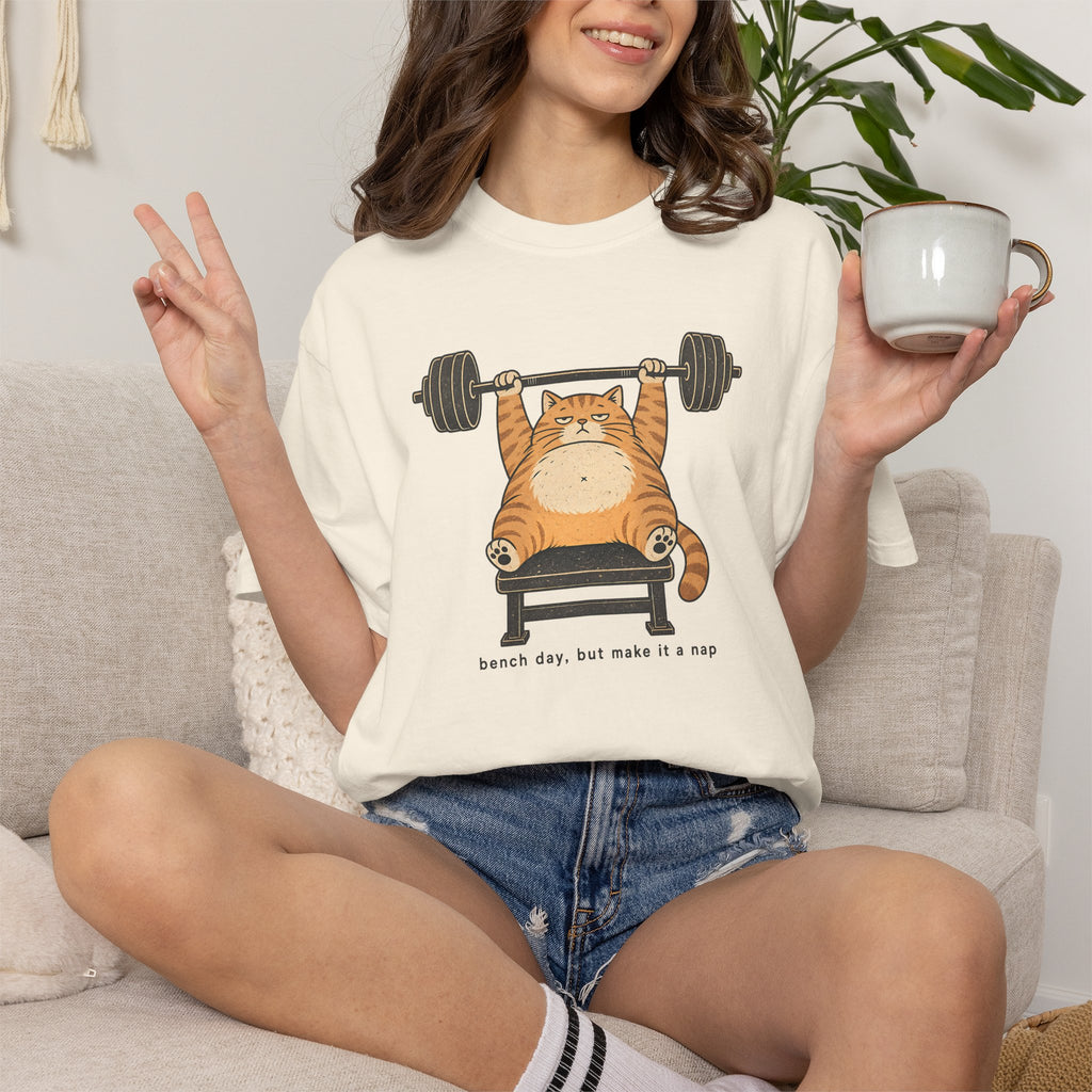 Cat Weightlifter T-Shirt — "Beach Day, But Make It Leg Day" Funny Gym Tee