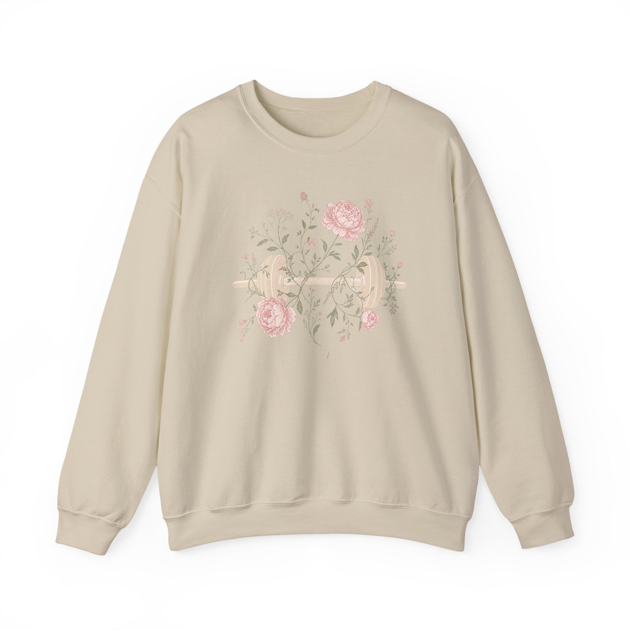Dumbbell Floral Sweatshirt — Weightlifting Floral Crewneck for Fitness Lovers