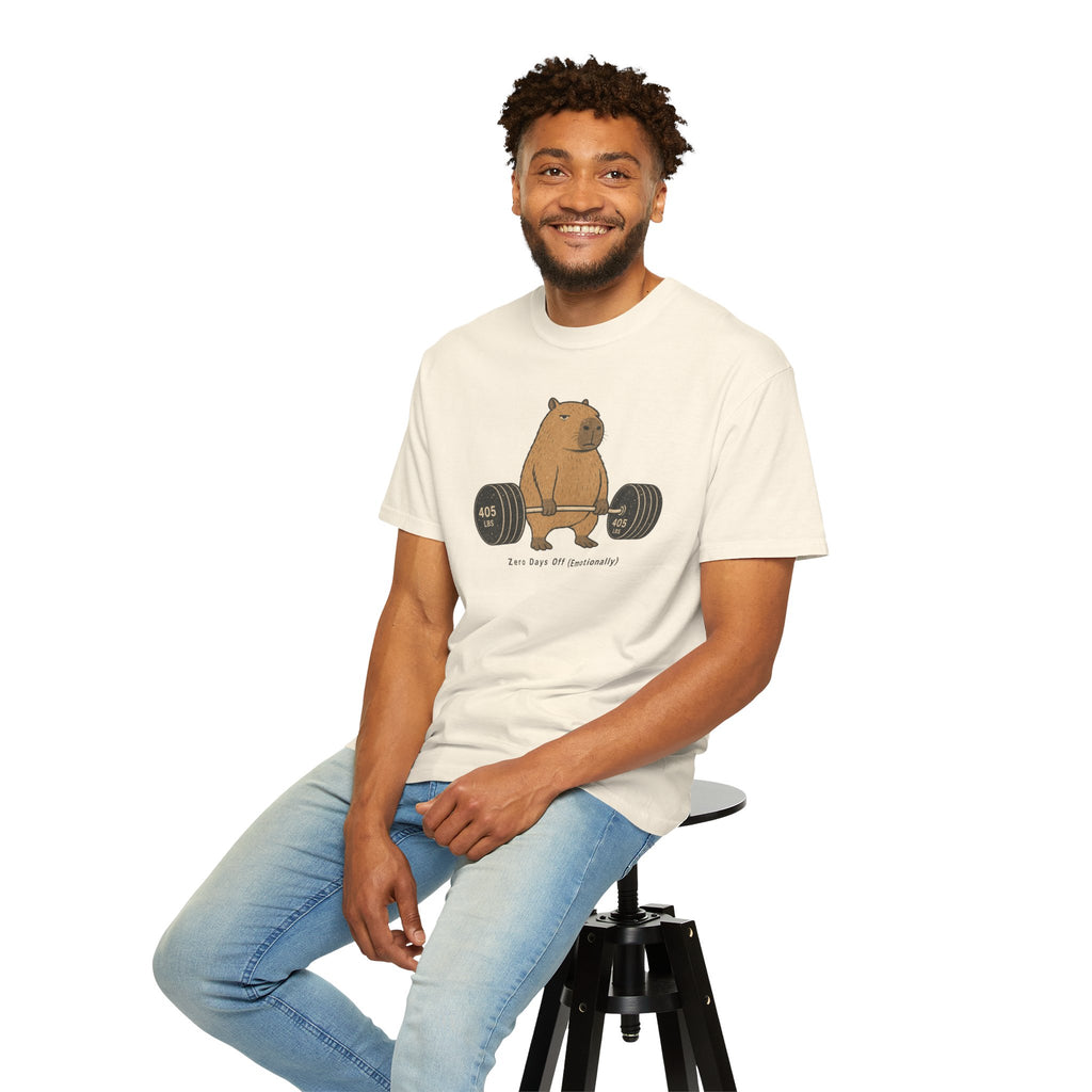 Bear Lifting Barbell T-Shirt — "Zero Days Off (Emotionally)" Gym Humor Tee