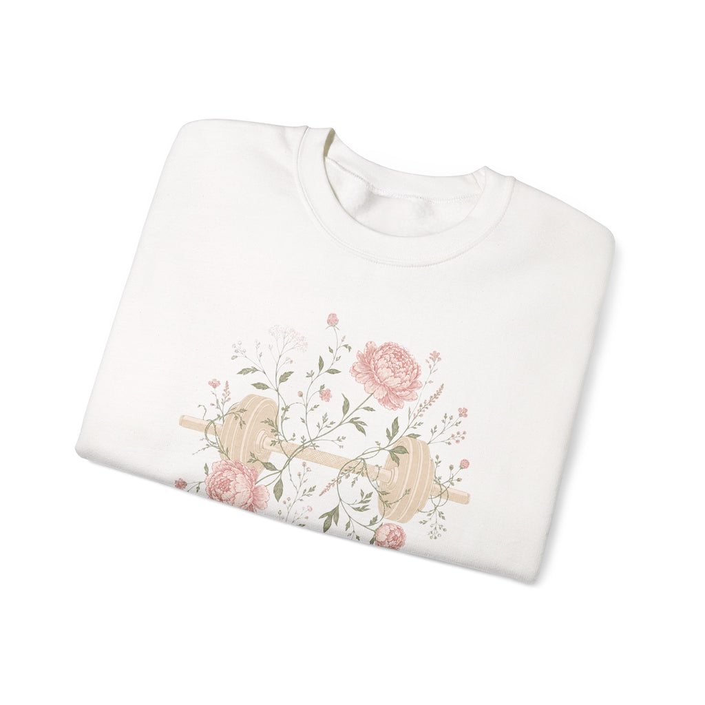 Dumbbell Floral Sweatshirt — Weightlifting Floral Crewneck for Fitness Lovers