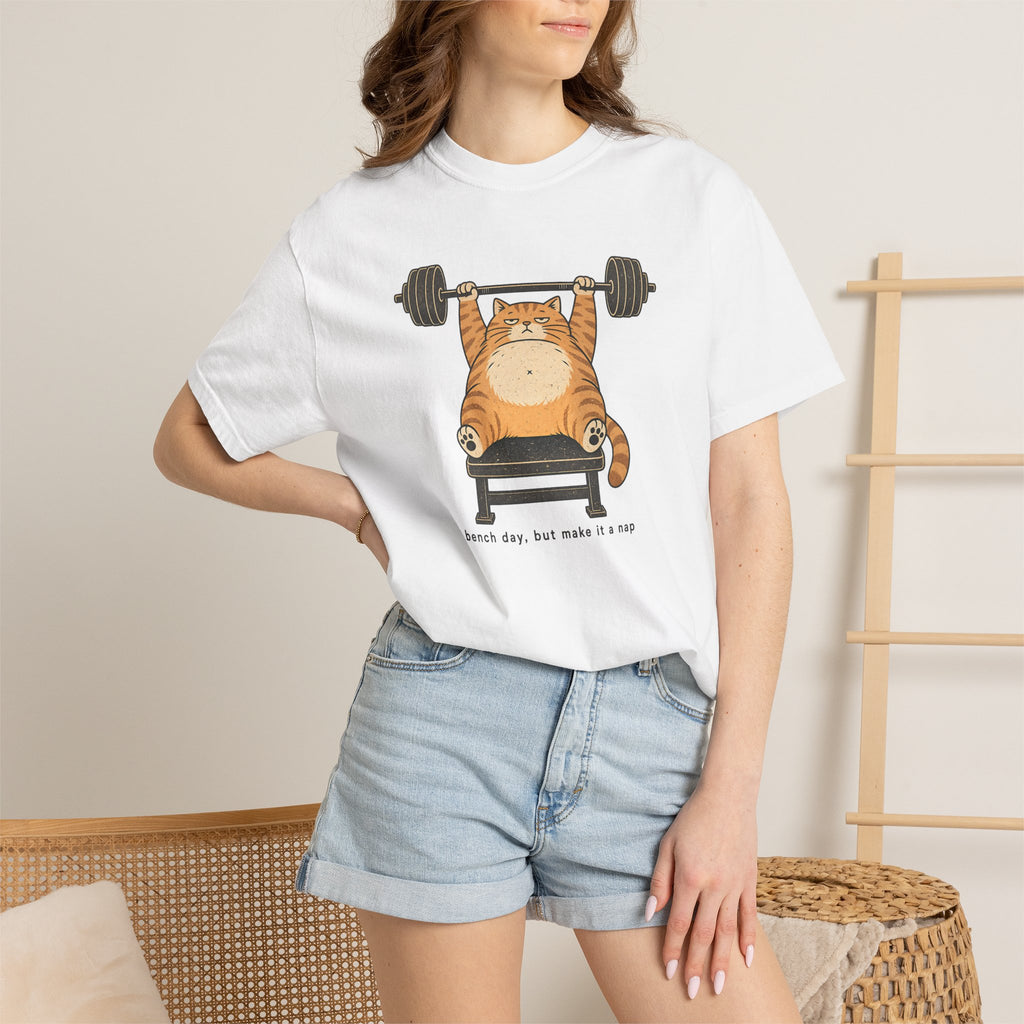 Cat Weightlifter T-Shirt — "Beach Day, But Make It Leg Day" Funny Gym Tee