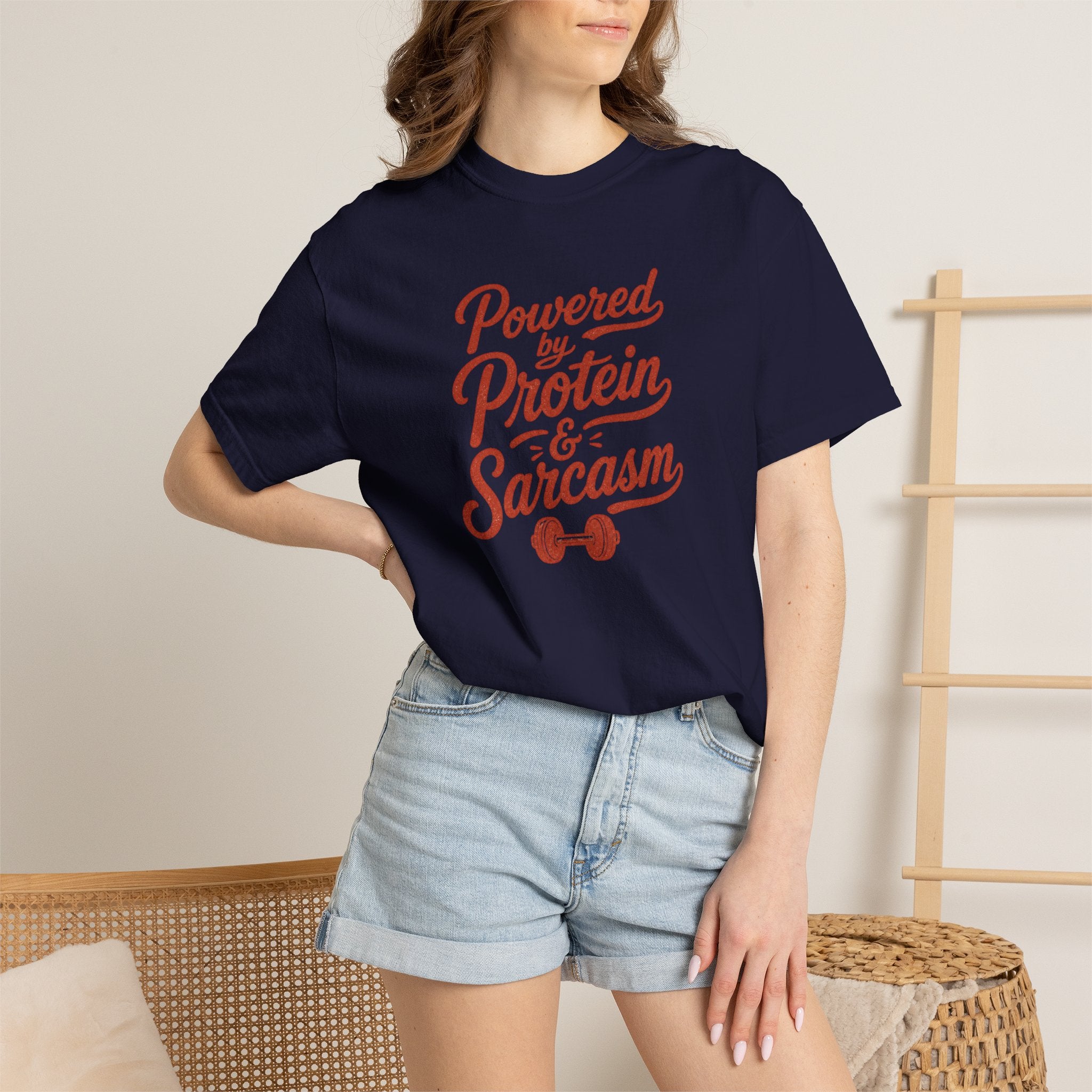 Protein & Sarcasm T-Shirt — 'Powered by Protein & Sarcasm' Graphic Tee