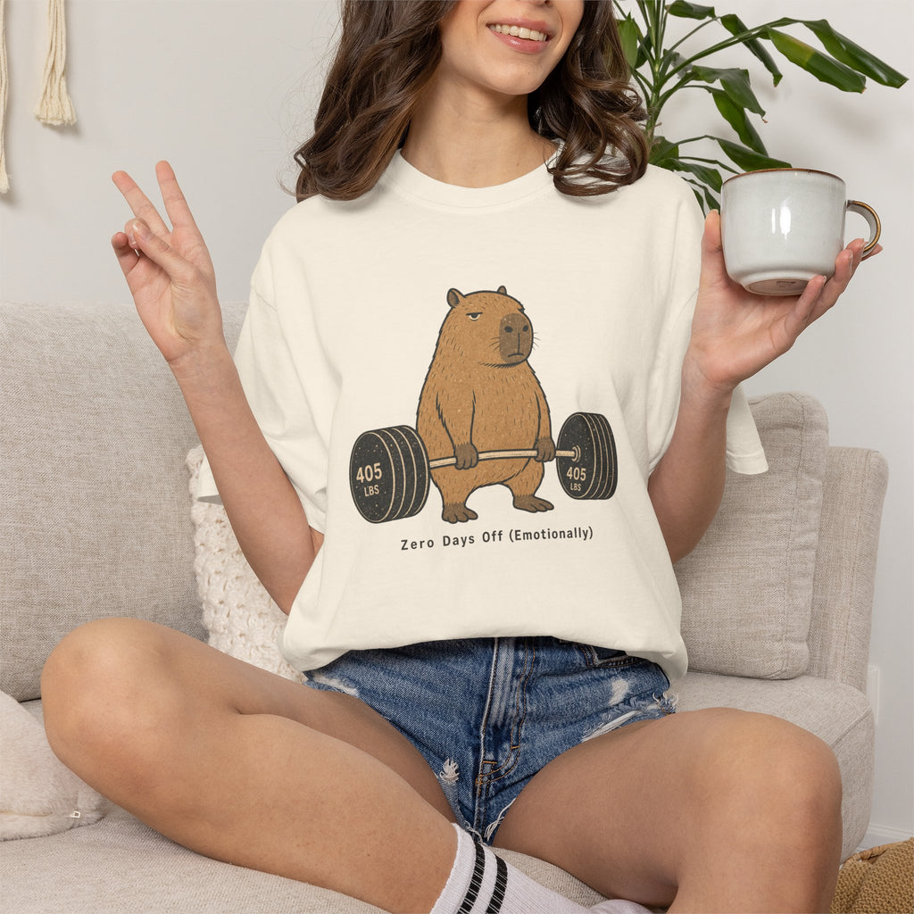Bear Lifting Barbell T-Shirt — "Zero Days Off (Emotionally)" Gym Humor Tee