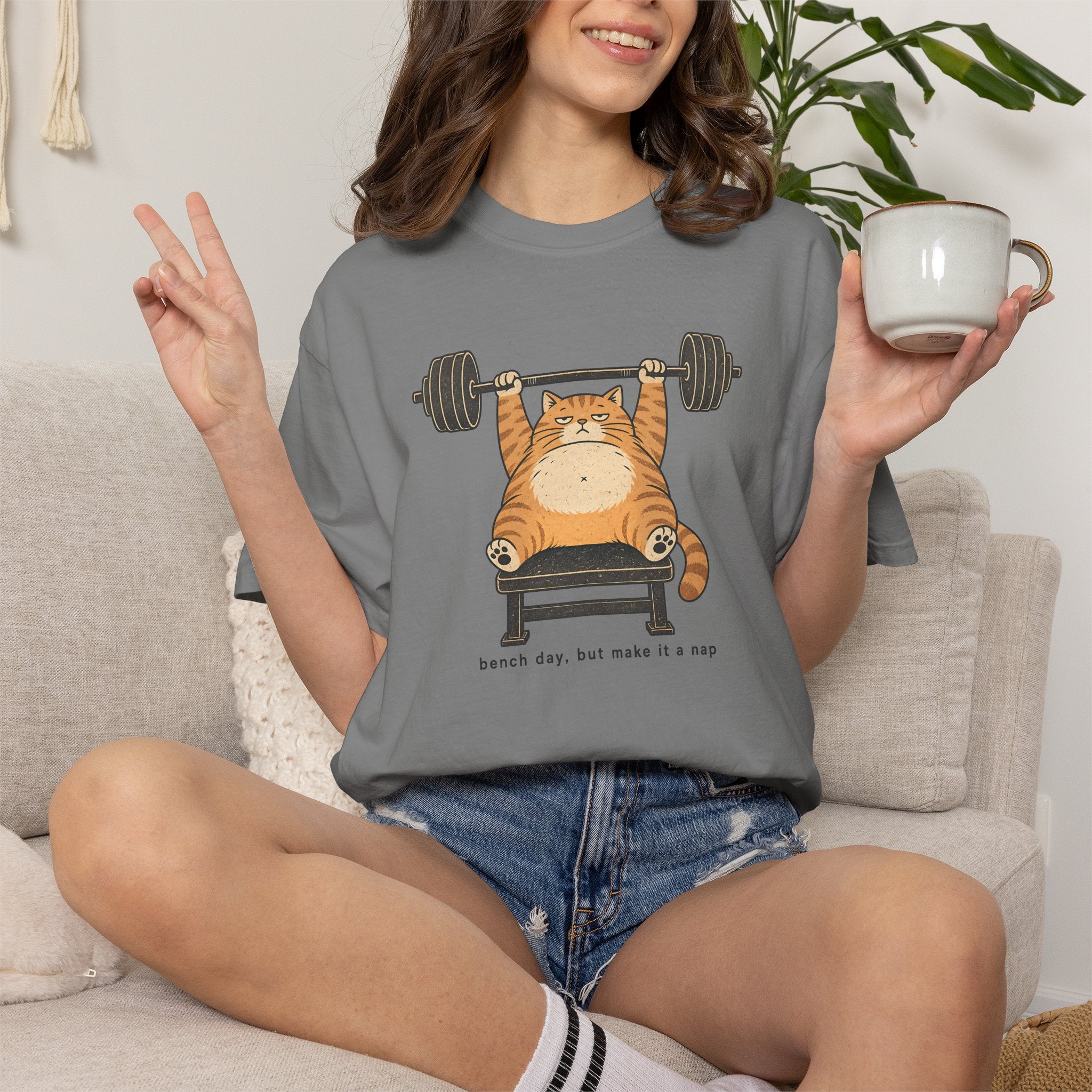 Cat Weightlifter T-Shirt — "Beach Day, But Make It Leg Day" Funny Gym Tee