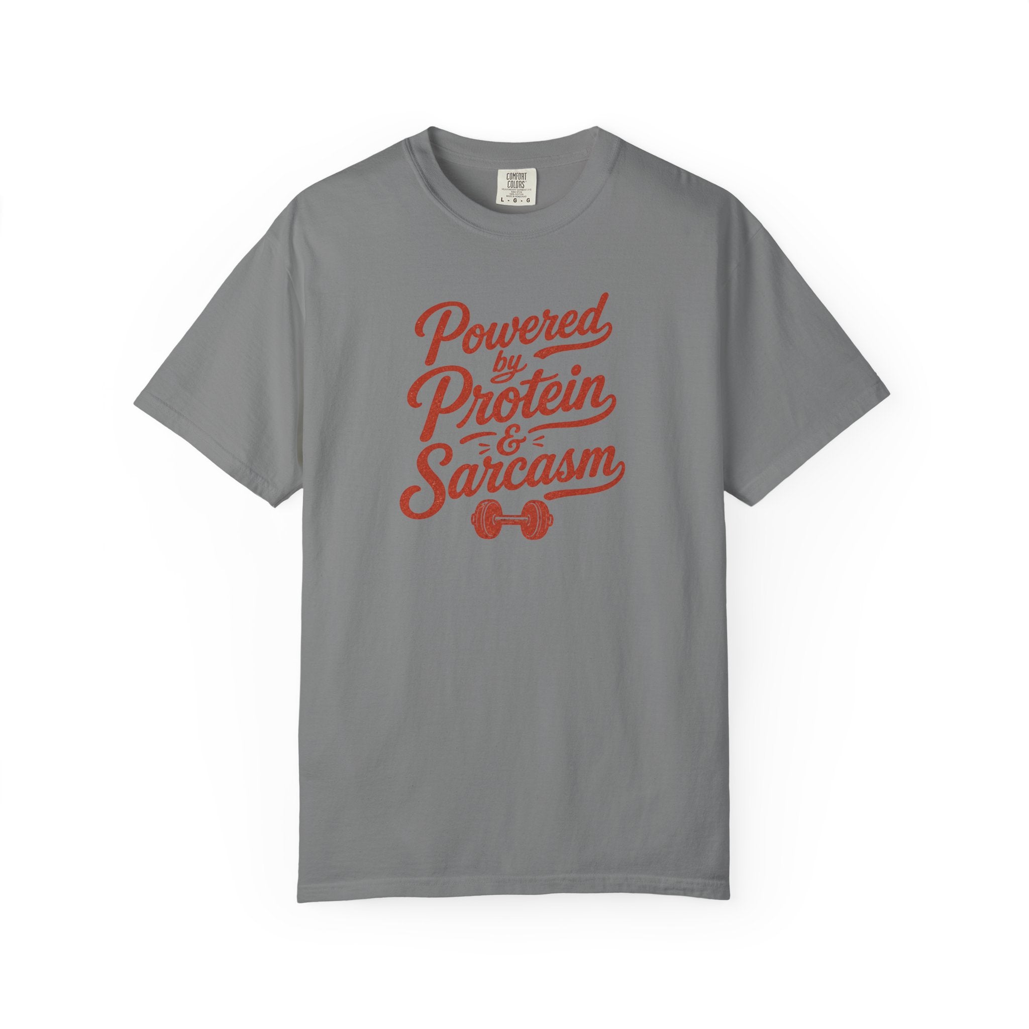 Protein & Sarcasm T-Shirt — 'Powered by Protein & Sarcasm' Graphic Tee