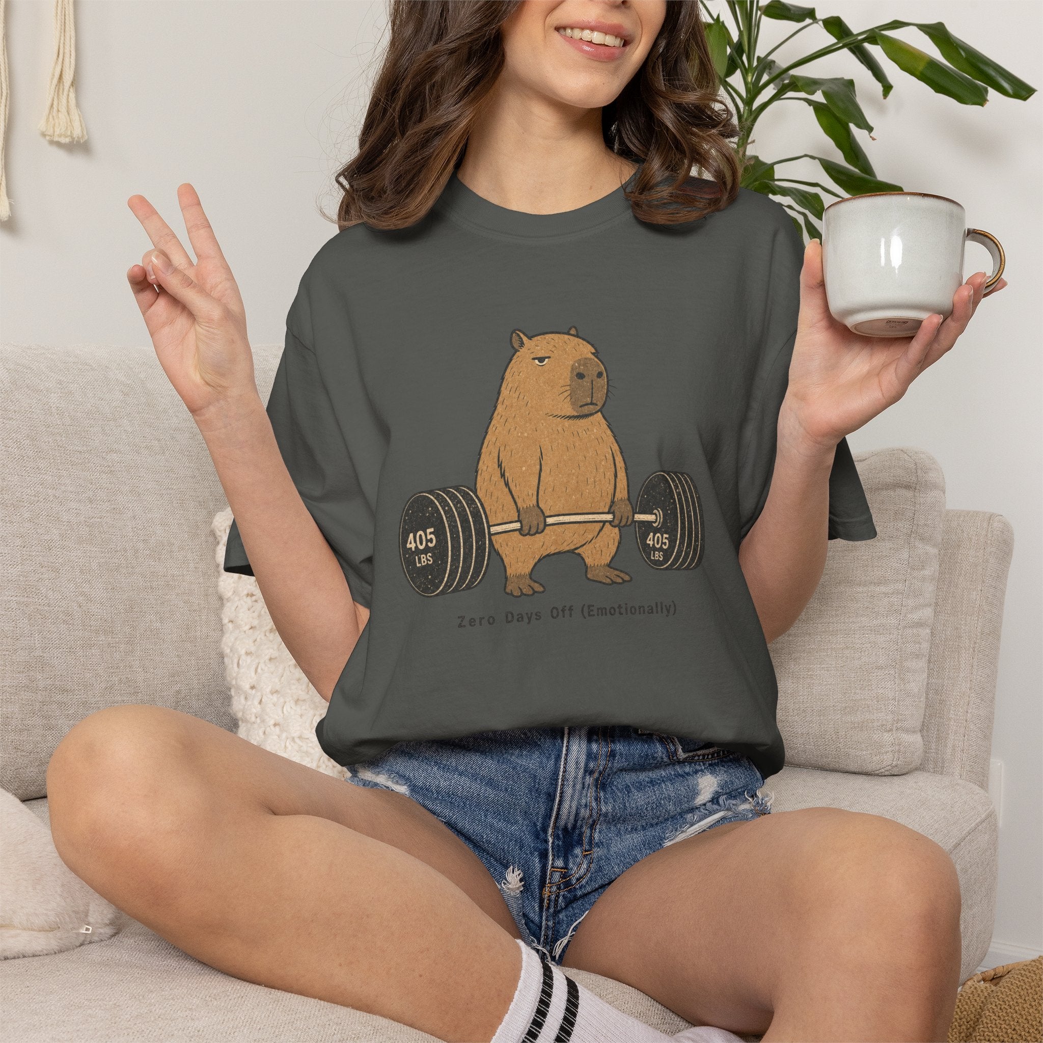 Bear Lifting Barbell T-Shirt — "Zero Days Off (Emotionally)" Gym Humor Tee