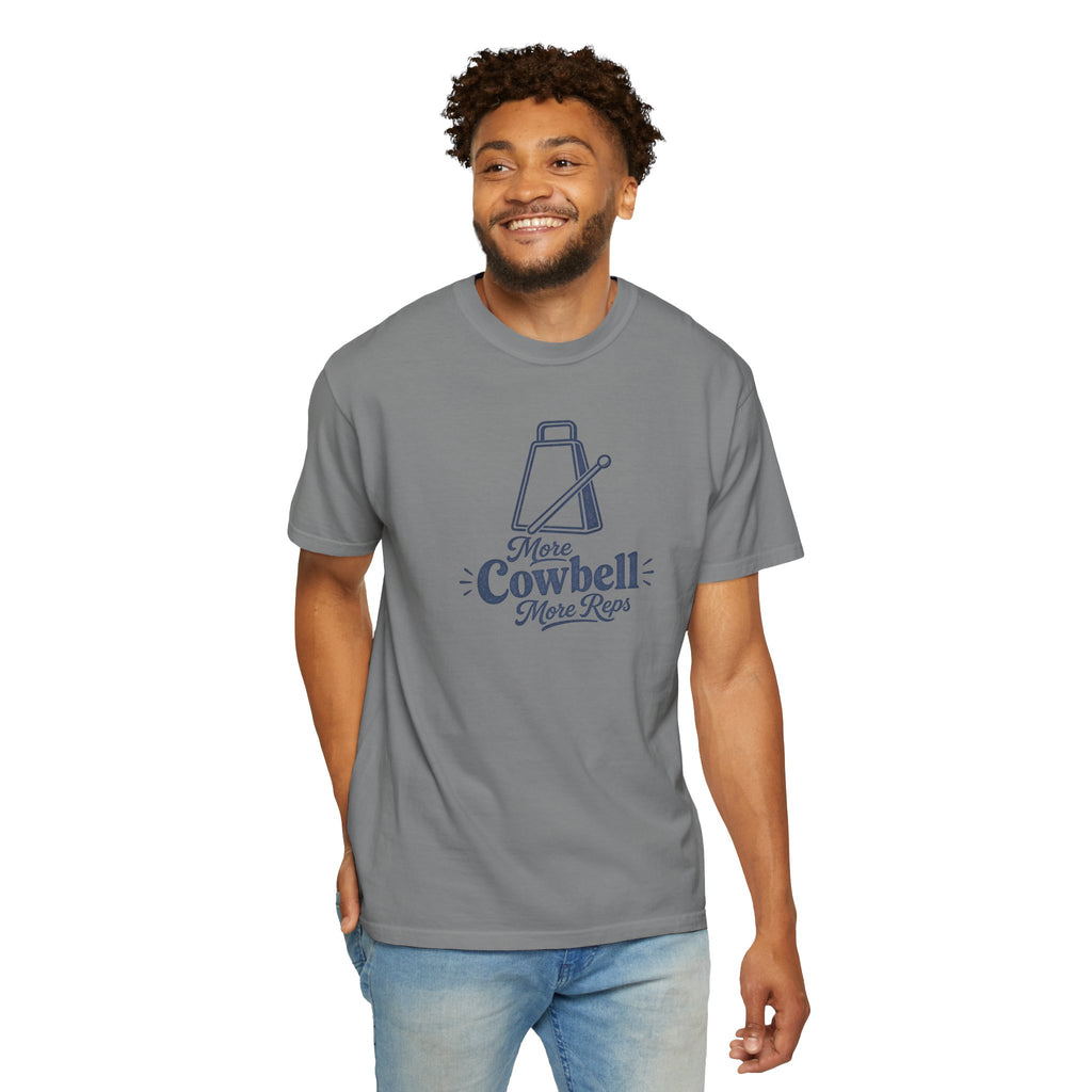 Cowbell Graphic T-Shirt — “More Cowbell, More Reps” Fitness Tee