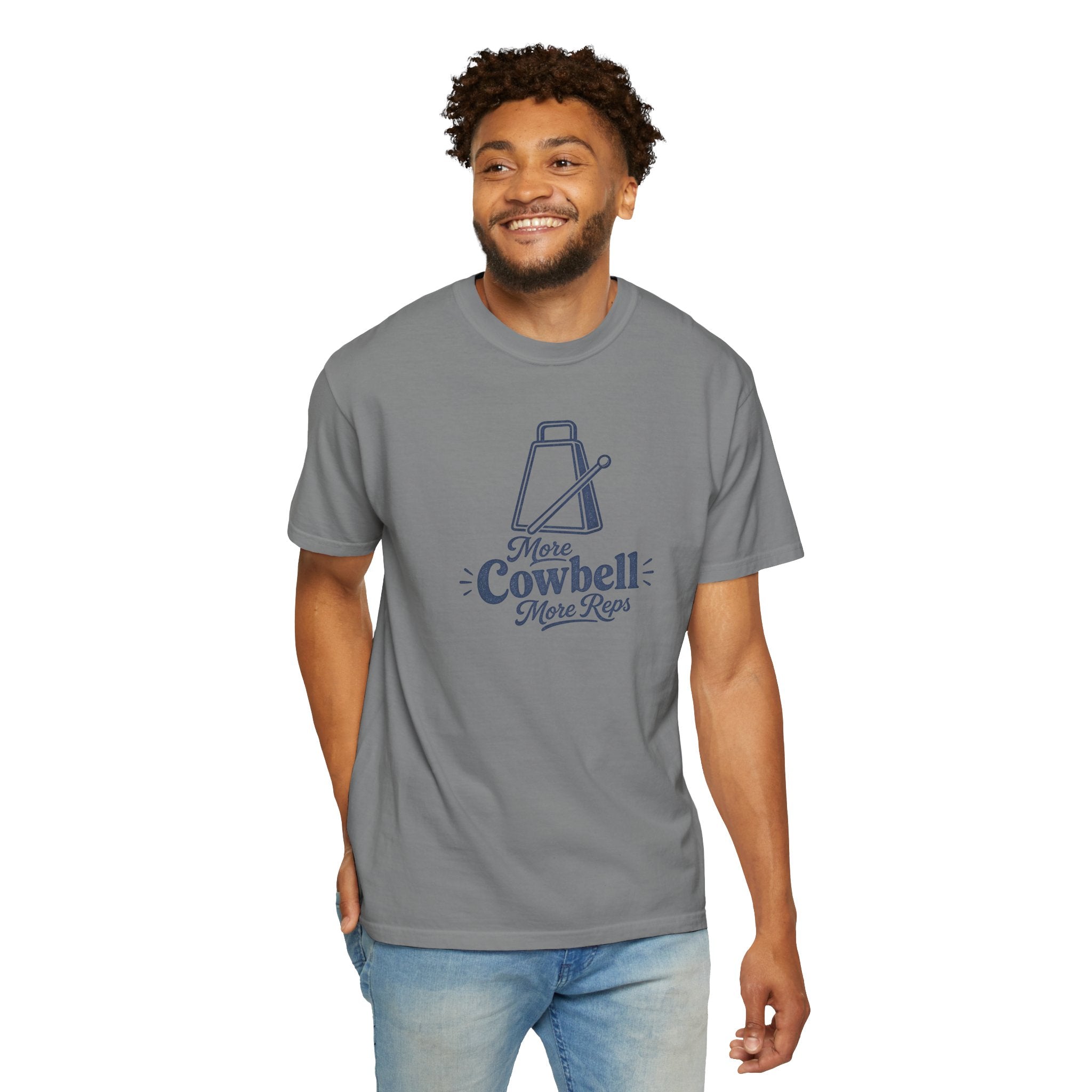 Cowbell Graphic T-Shirt — “More Cowbell, More Reps” Fitness Tee
