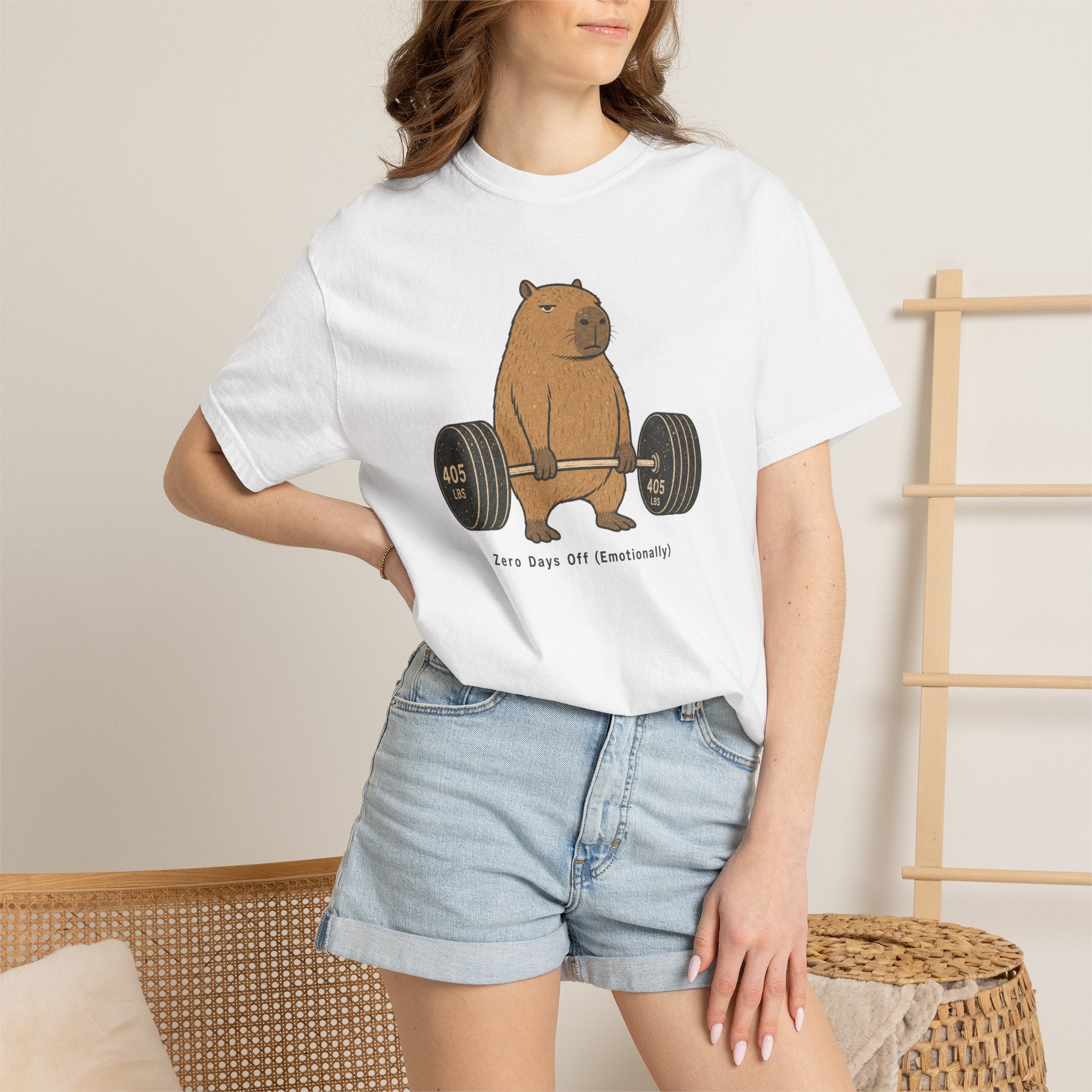 Bear Lifting Barbell T-Shirt — "Zero Days Off (Emotionally)" Gym Humor Tee