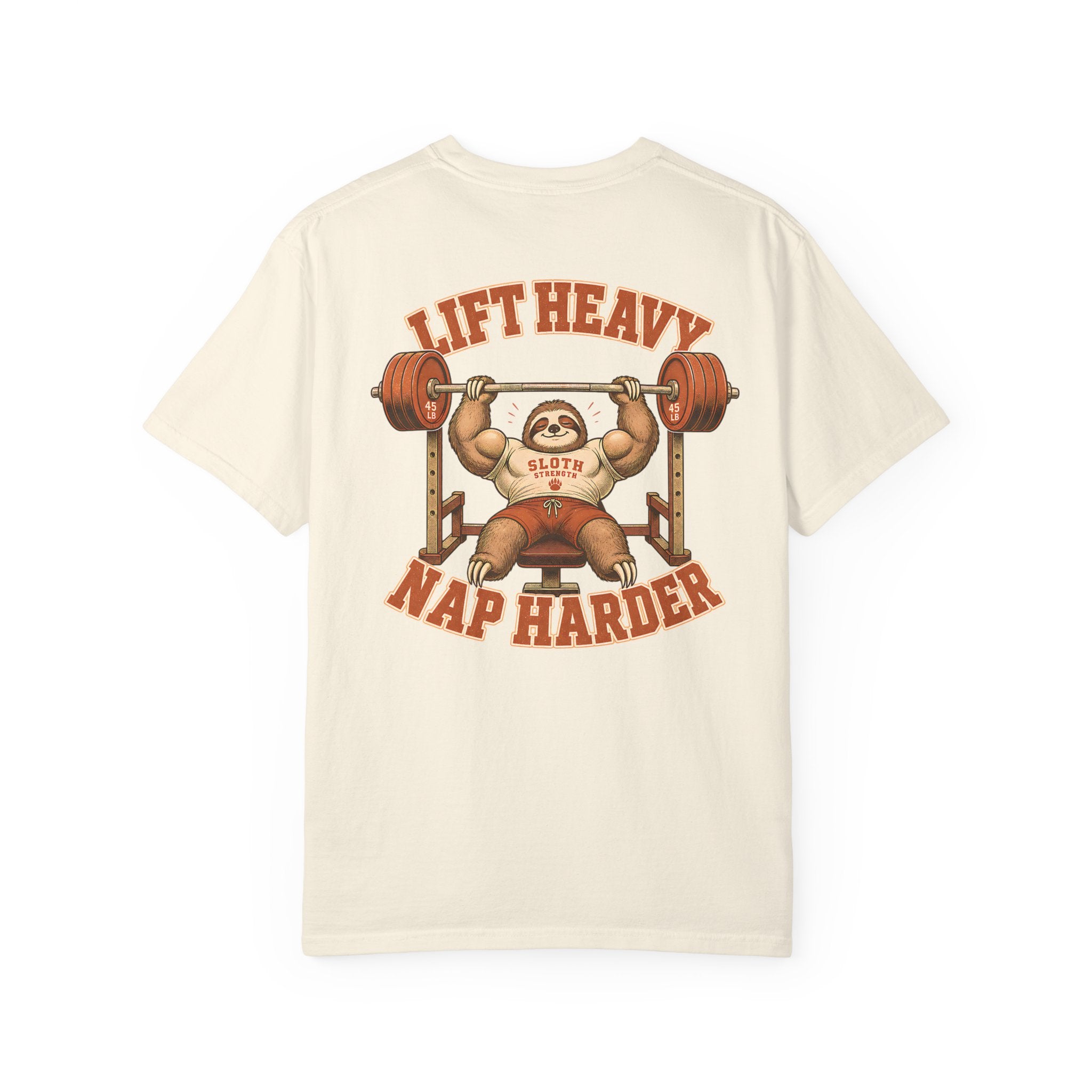 Sloth Weightlifting T-Shirt — "Lift Heavy Nap Harder" Funny Gym Tee