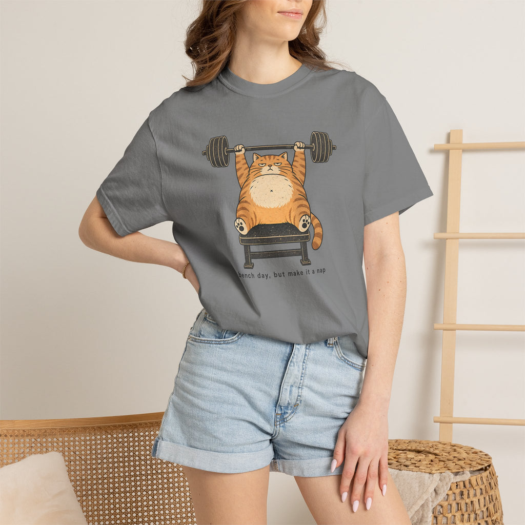 Cat Weightlifter T-Shirt — "Beach Day, But Make It Leg Day" Funny Gym Tee