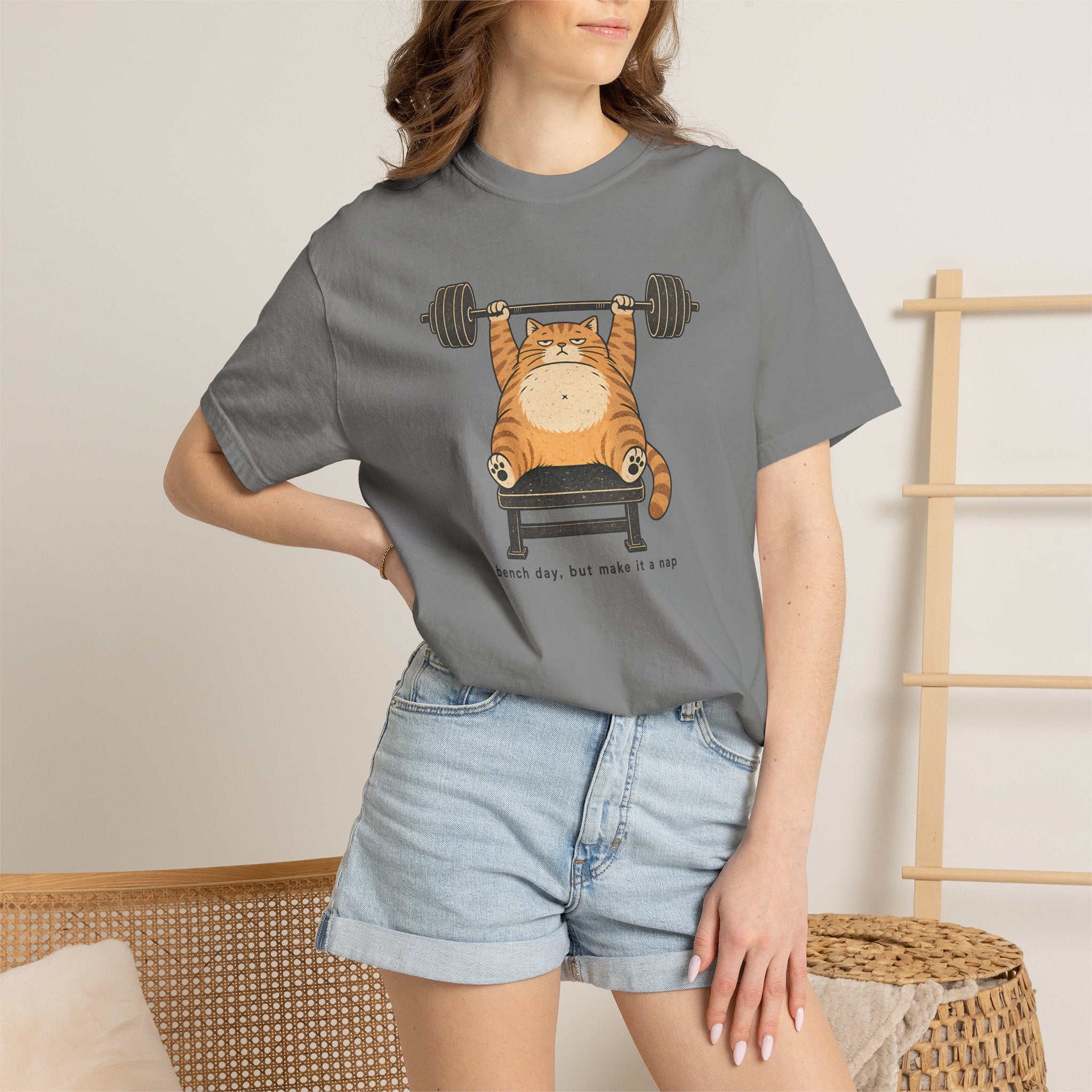 Cat Weightlifter T-Shirt — "Beach Day, But Make It Leg Day" Funny Gym Tee