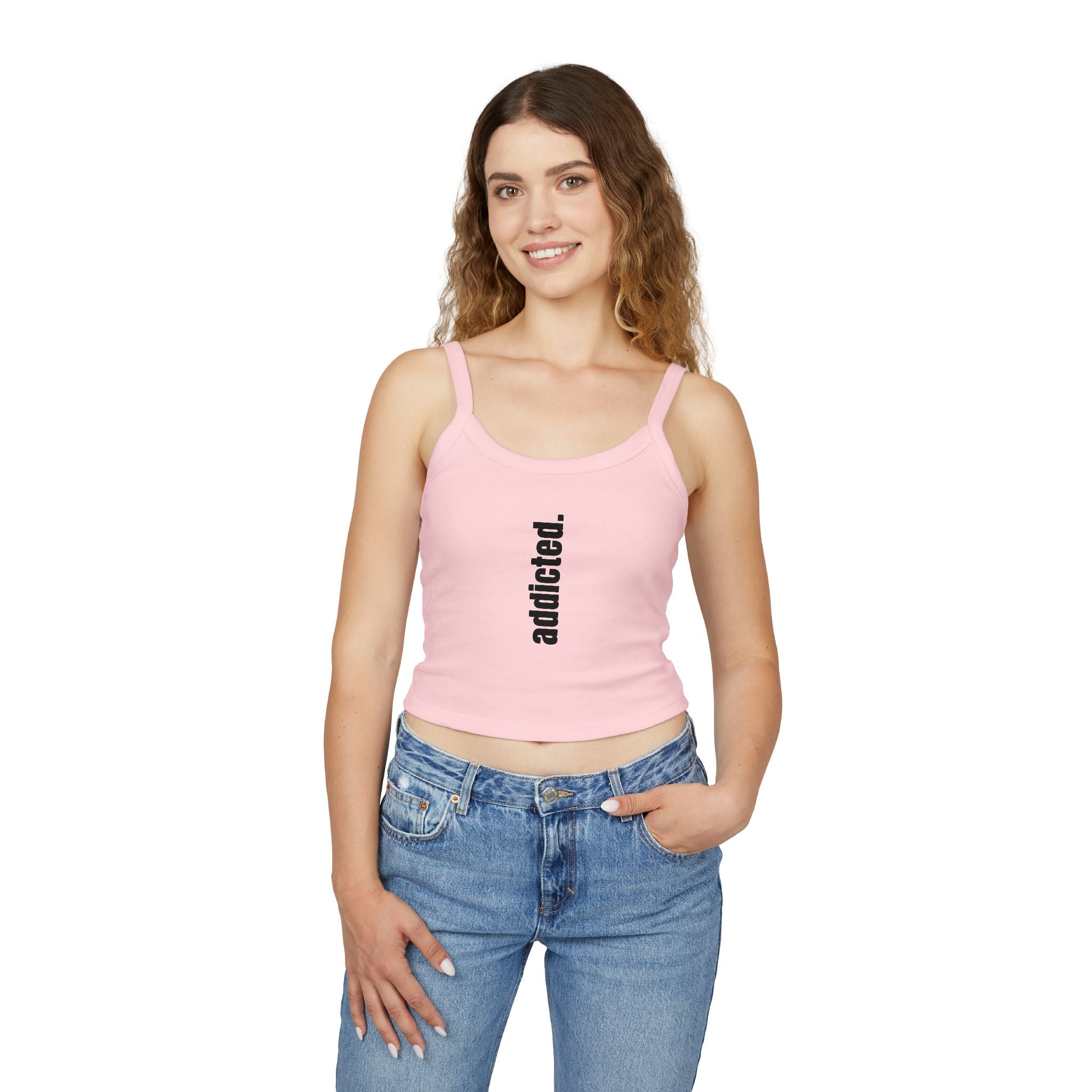 Addicted Vertical Graphic Spaghetti Strap Crop Tank