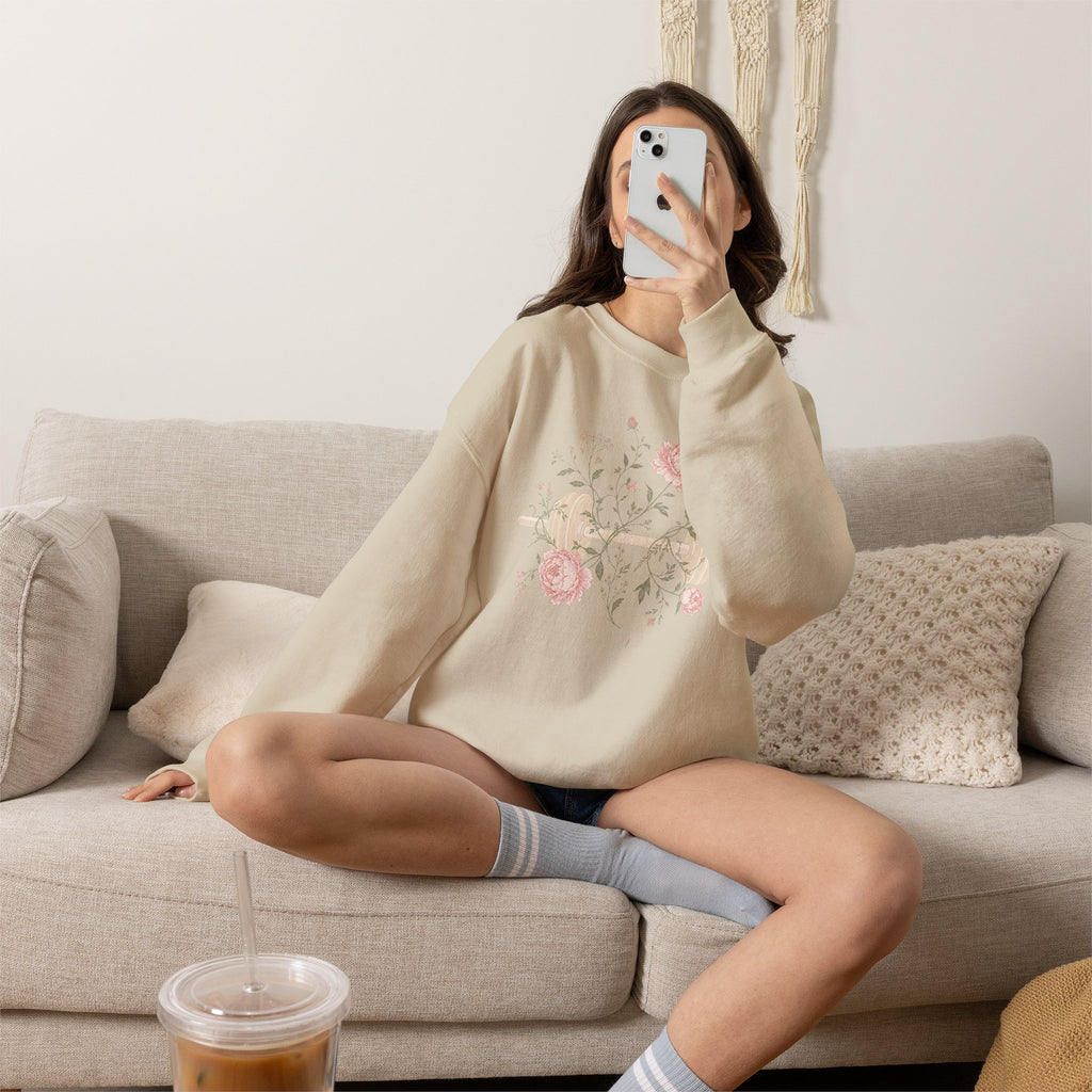 Dumbbell Floral Sweatshirt — Weightlifting Floral Crewneck for Fitness Lovers