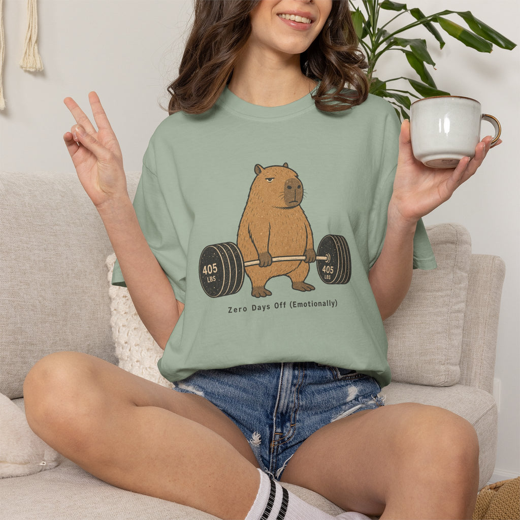 Bear Lifting Barbell T-Shirt — "Zero Days Off (Emotionally)" Gym Humor Tee