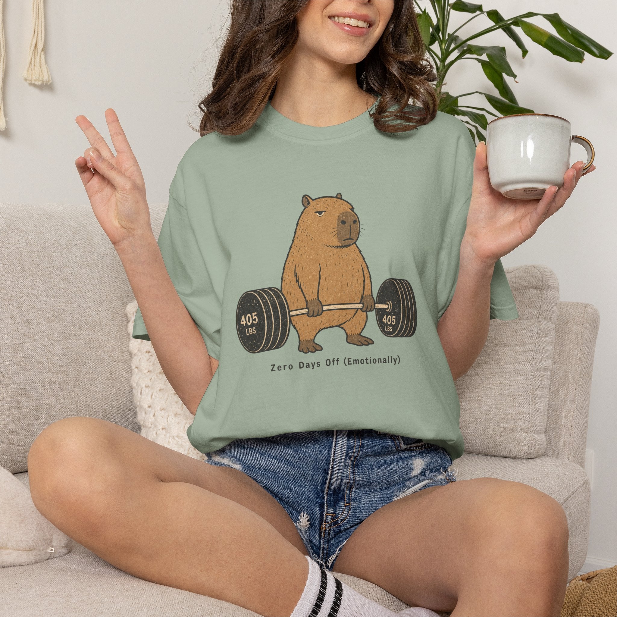 Bear Lifting Barbell T-Shirt — "Zero Days Off (Emotionally)" Gym Humor Tee