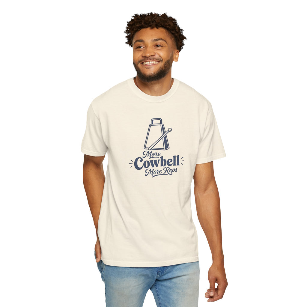 Cowbell Graphic T-Shirt — “More Cowbell, More Reps” Fitness Tee