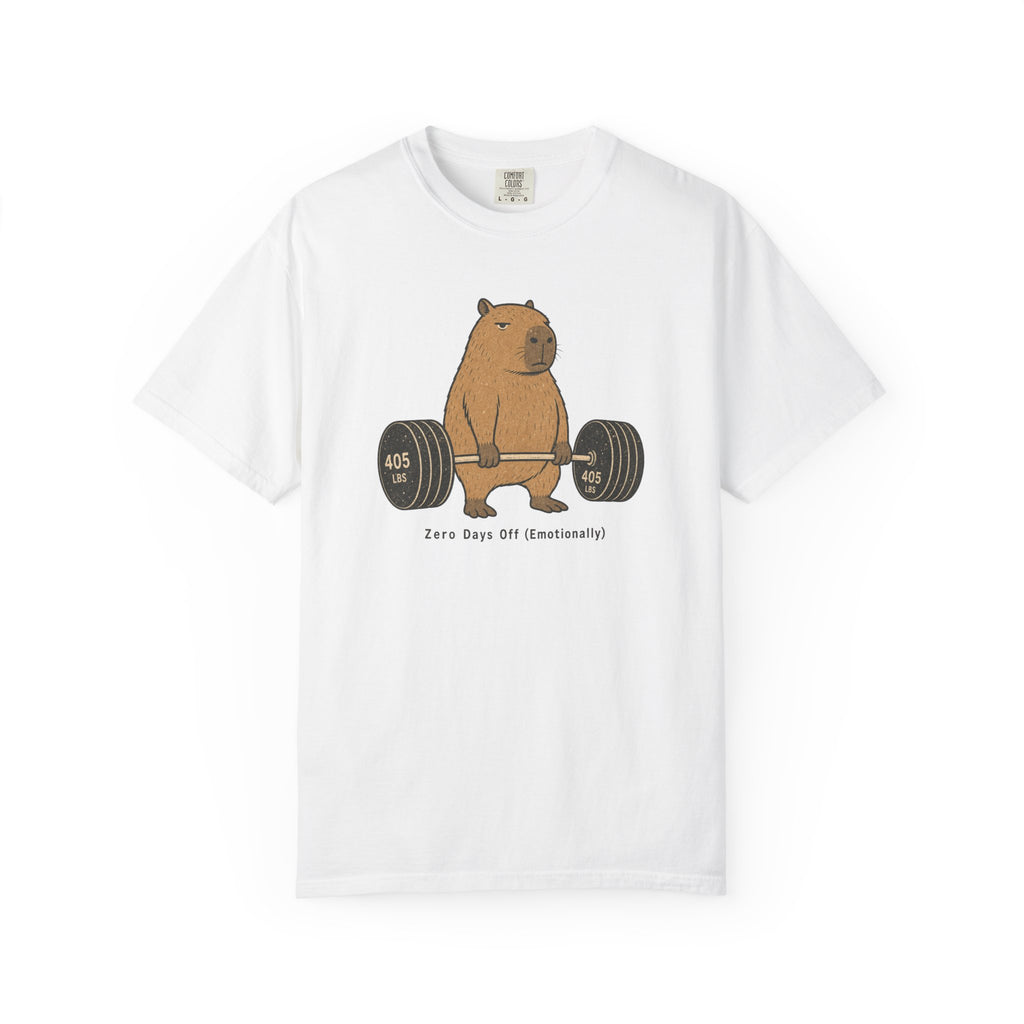 Bear Lifting Barbell T-Shirt — "Zero Days Off (Emotionally)" Gym Humor Tee