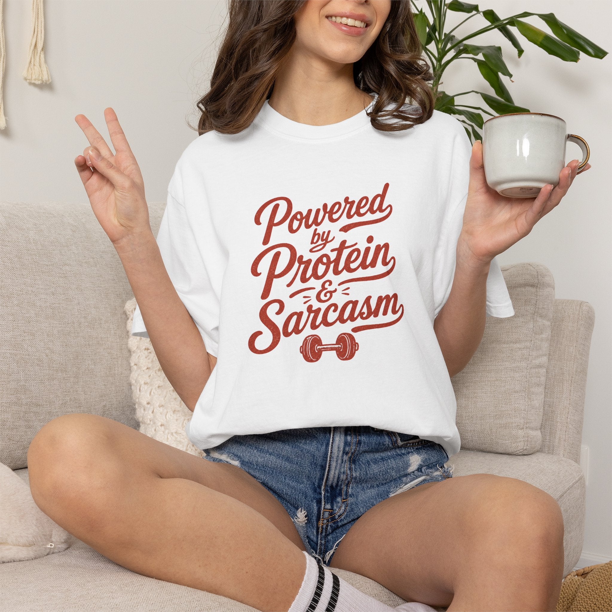 Protein & Sarcasm T-Shirt — 'Powered by Protein & Sarcasm' Graphic Tee
