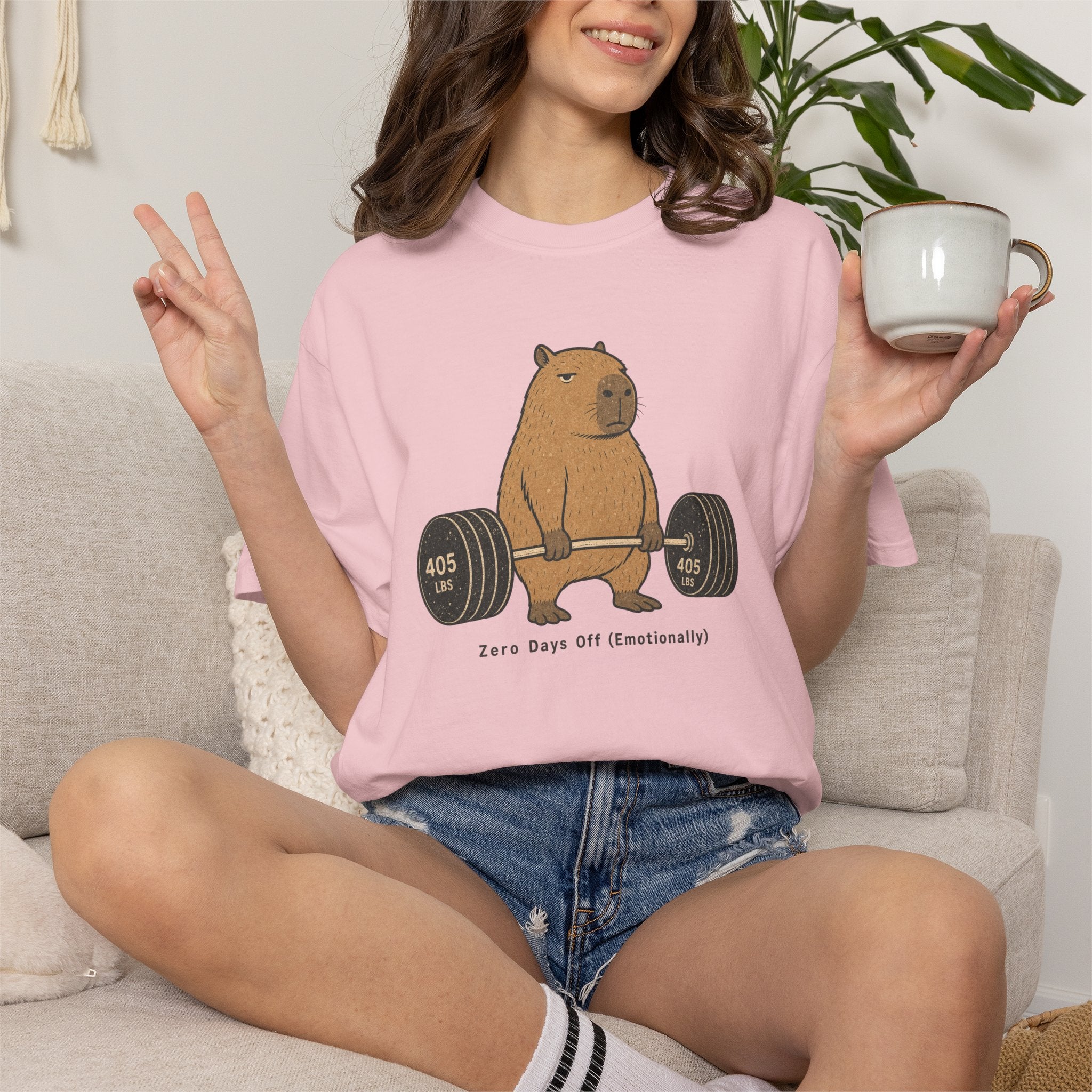 Bear Lifting Barbell T-Shirt — "Zero Days Off (Emotionally)" Gym Humor Tee