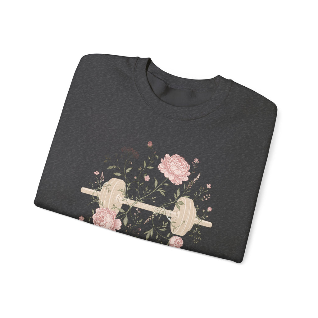 Dumbbell Floral Sweatshirt — Weightlifting Floral Crewneck for Fitness Lovers