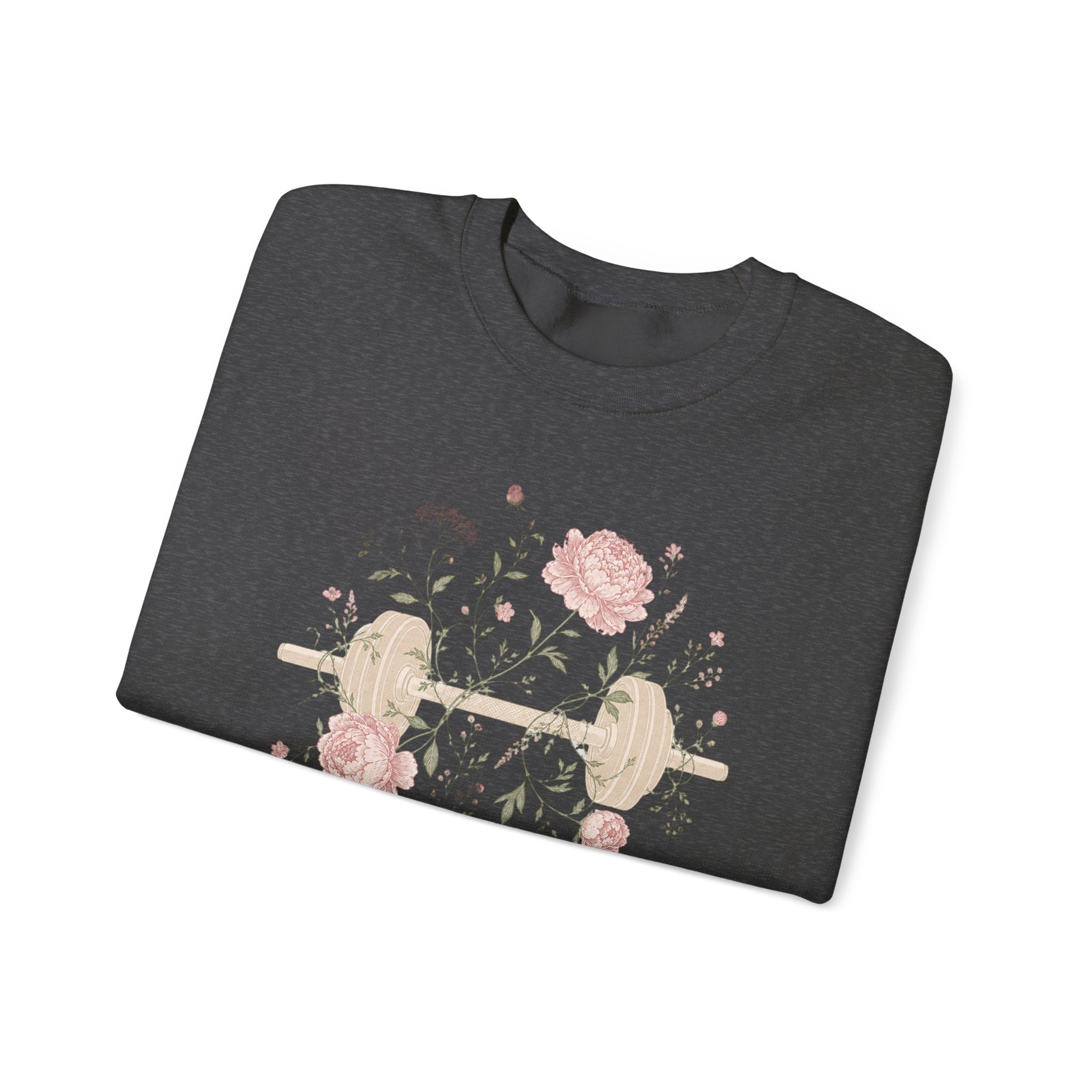 Dumbbell Floral Sweatshirt — Weightlifting Floral Crewneck for Fitness Lovers