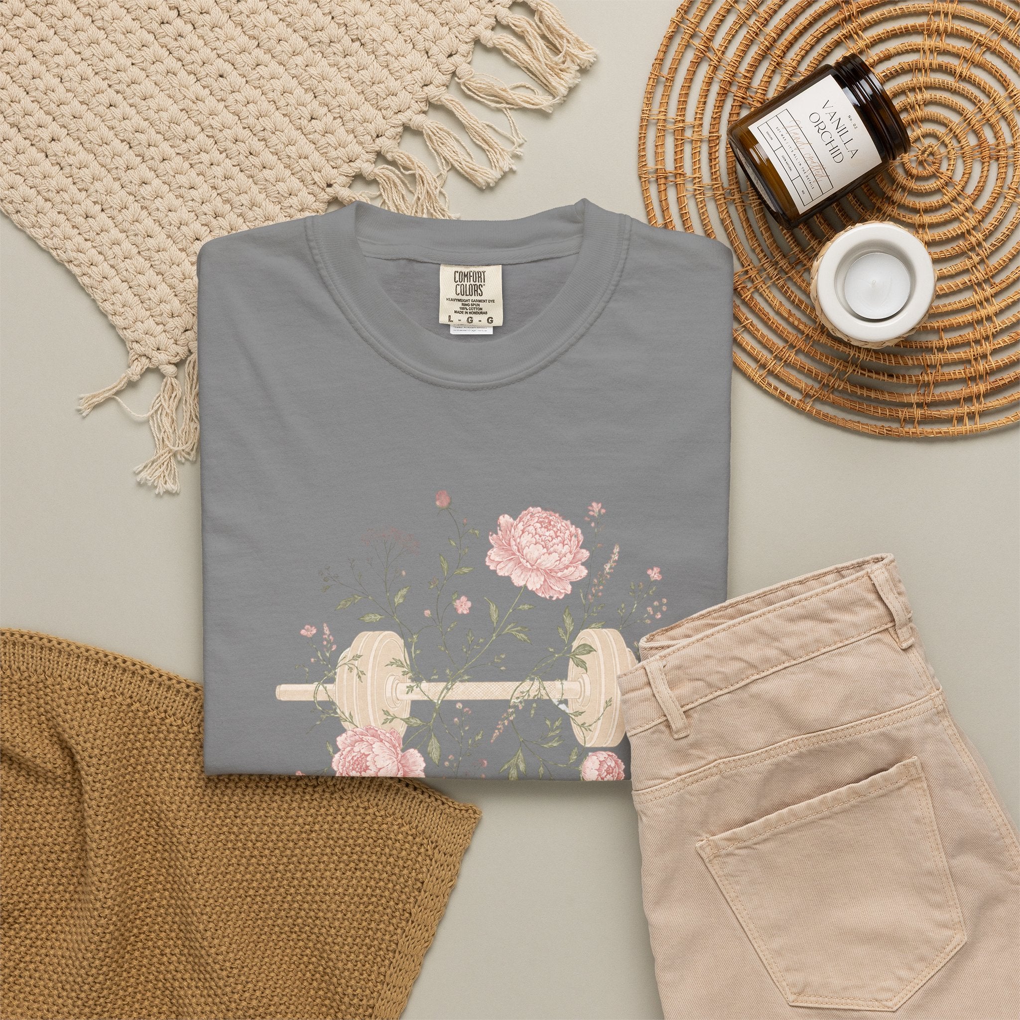 Floral Dumbbell T-Shirt — 'Lift & Bloom' Vintage Fitness Tee