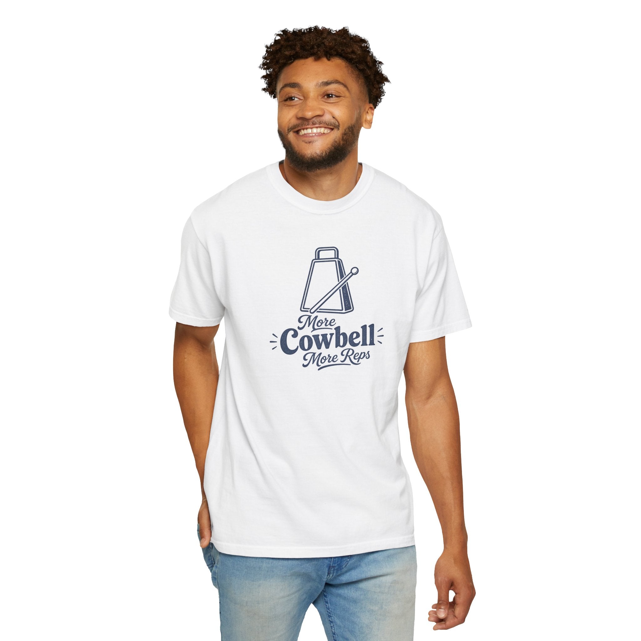 Cowbell Graphic T-Shirt — “More Cowbell, More Reps” Fitness Tee