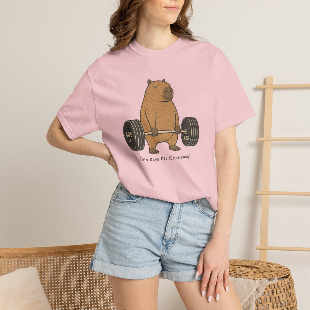 Bear Lifting Barbell T-Shirt — "Zero Days Off (Emotionally)" Gym Humor Tee