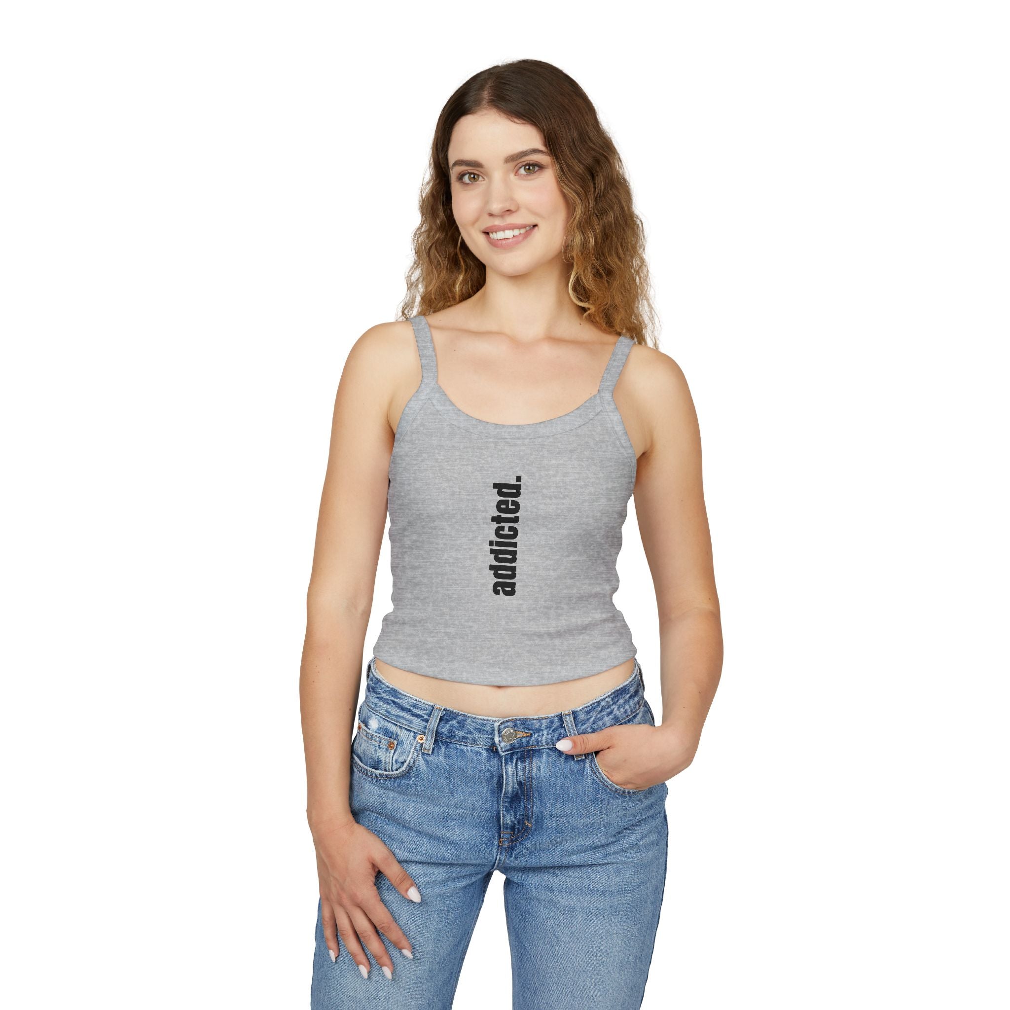 Addicted Vertical Graphic Spaghetti Strap Crop Tank