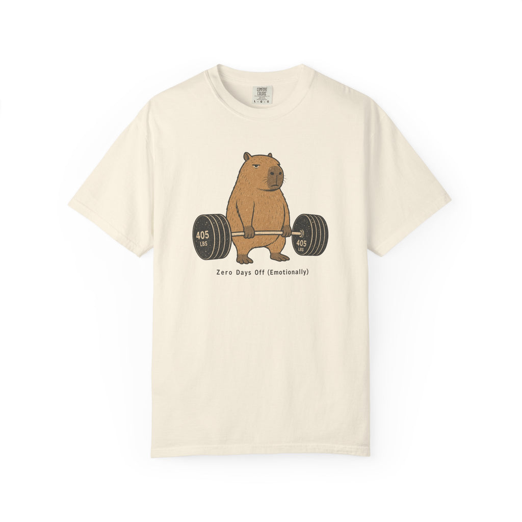 Bear Lifting Barbell T-Shirt — "Zero Days Off (Emotionally)" Gym Humor Tee