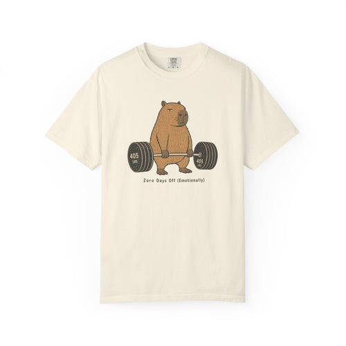 Bear Lifting Barbell T-Shirt — "Zero Days Off (Emotionally)" Gym Humor Tee