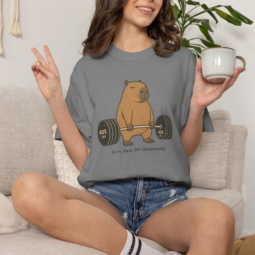 Bear Lifting Barbell T-Shirt — "Zero Days Off (Emotionally)" Gym Humor Tee