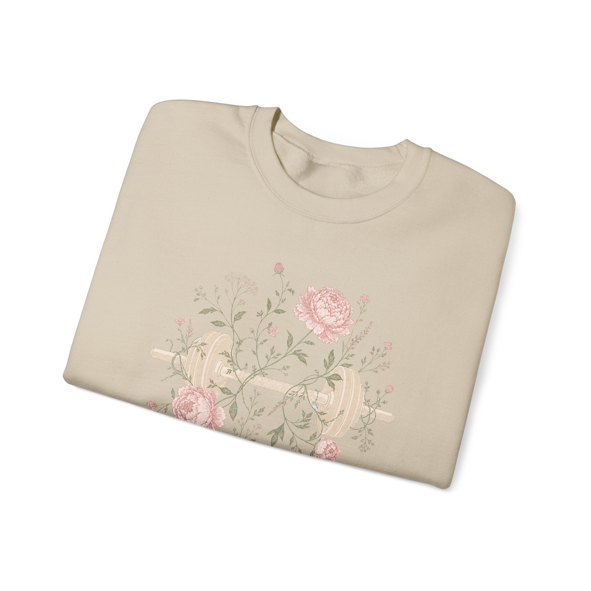 Dumbbell Floral Sweatshirt — Weightlifting Floral Crewneck for Fitness Lovers