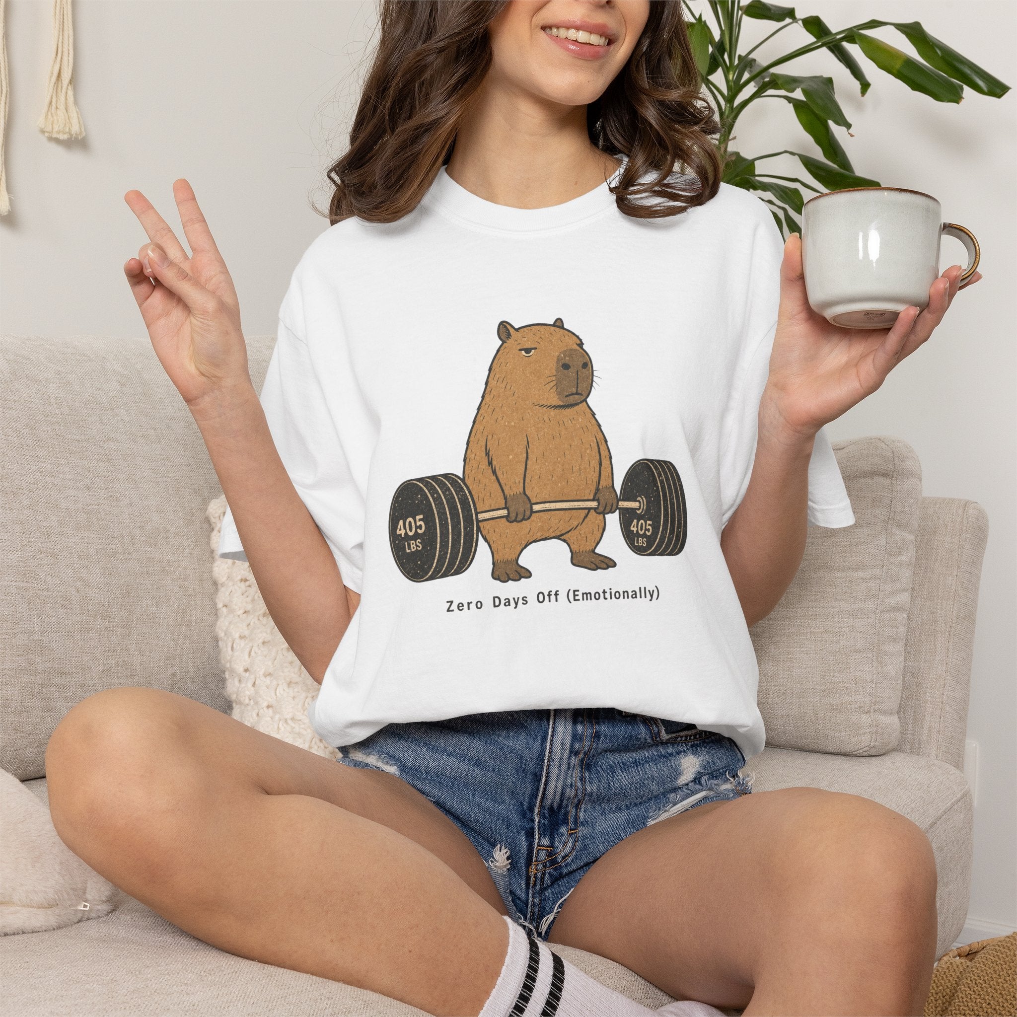 Bear Lifting Barbell T-Shirt — "Zero Days Off (Emotionally)" Gym Humor Tee
