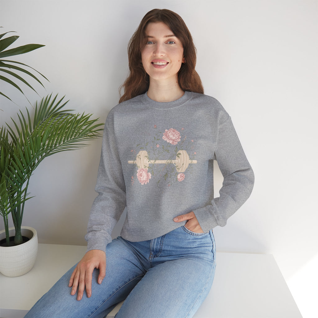 Dumbbell Floral Sweatshirt — Weightlifting Floral Crewneck for Fitness Lovers