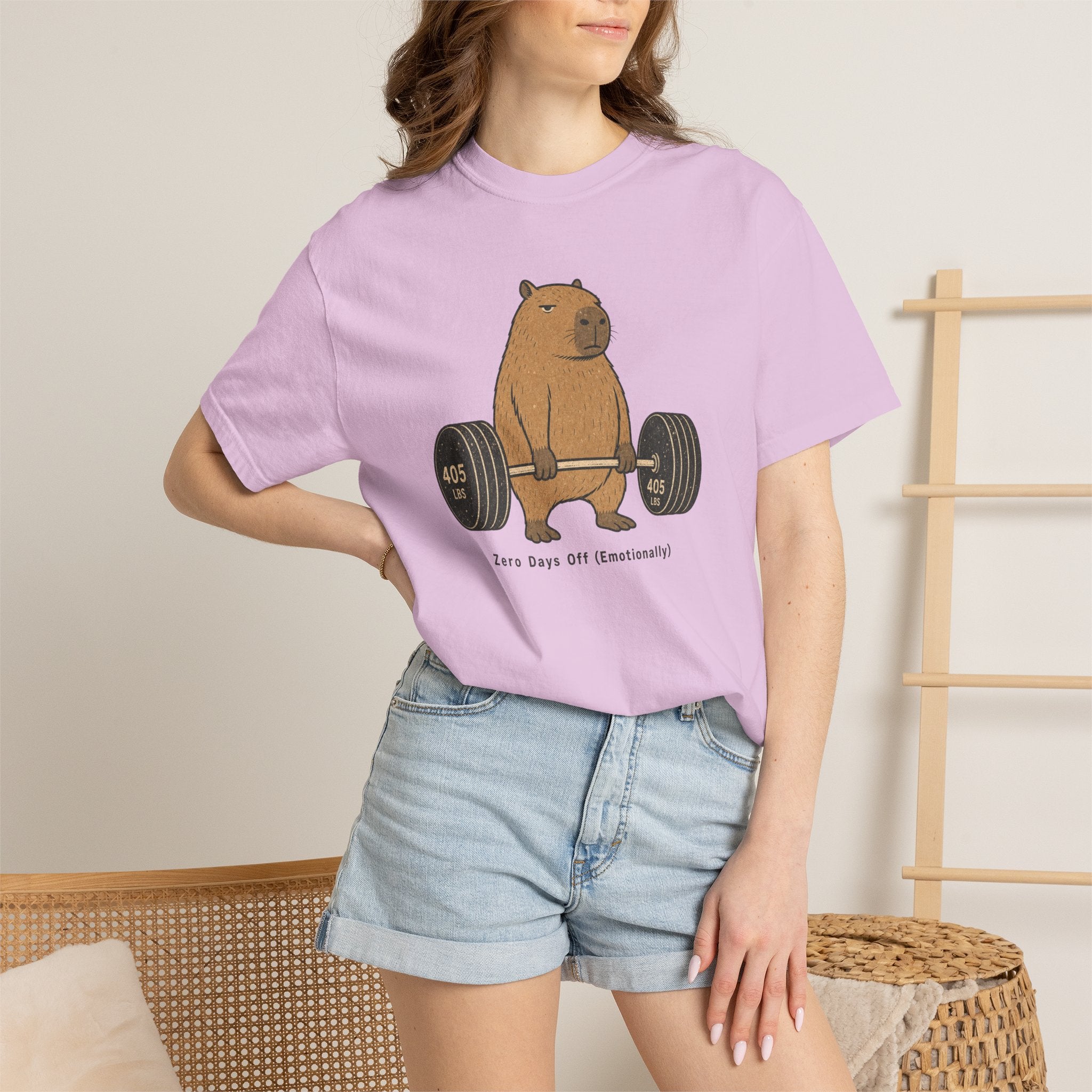 Bear Lifting Barbell T-Shirt — "Zero Days Off (Emotionally)" Gym Humor Tee